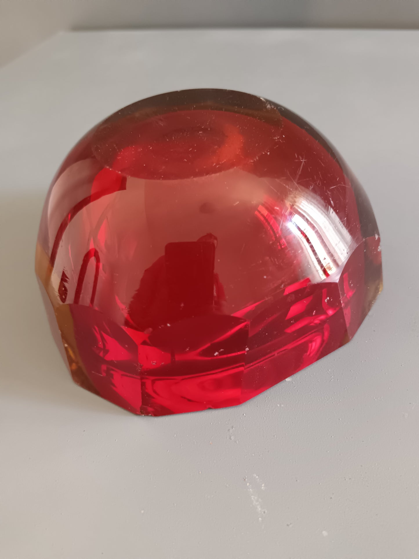 Posacenere Vintage Vetro Sommerso Rosso Rubino e Ambra Murano Stile Flavio Poli.