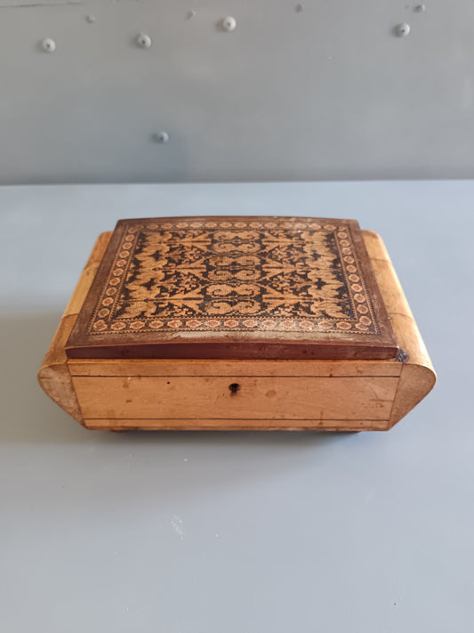 Antico Portagioie Carillon Musicale "Funiculi Funicula" Legno Intarsiato Marqueterie Anni '30