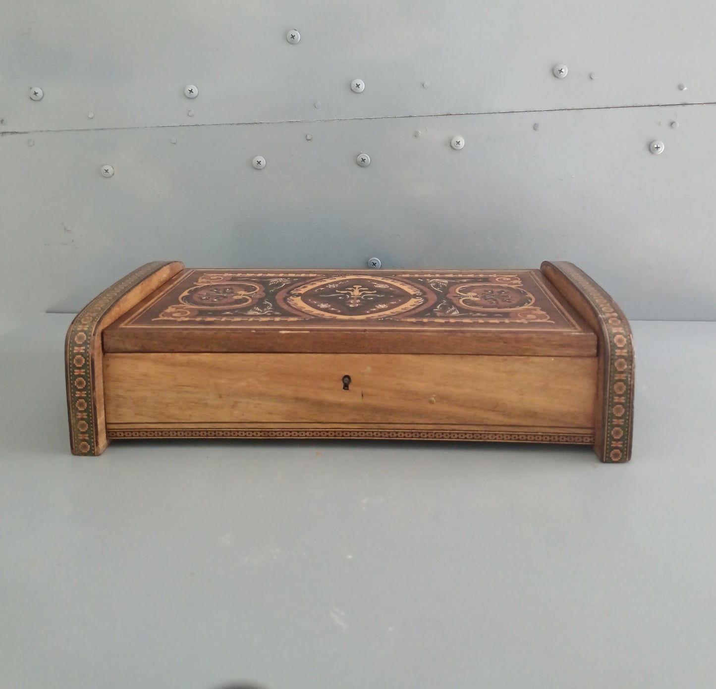Antico Cofanetto Intarsiato Stile Sorrento Fine '800 Portadocumenti Scrittoio Legno Decorato