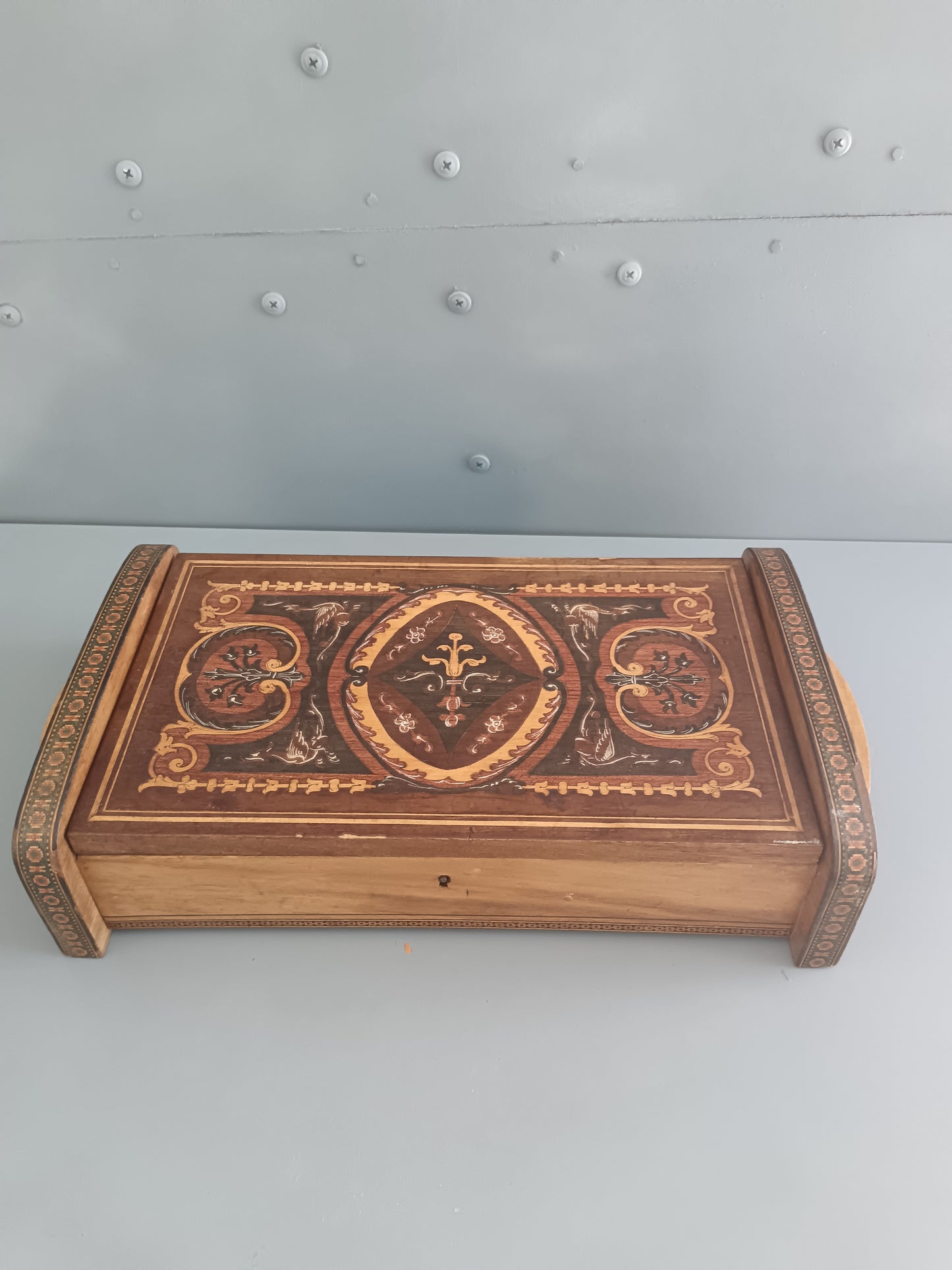 Antico Cofanetto Intarsiato Stile Sorrento Fine '800 Portadocumenti Scrittoio Legno Decorato