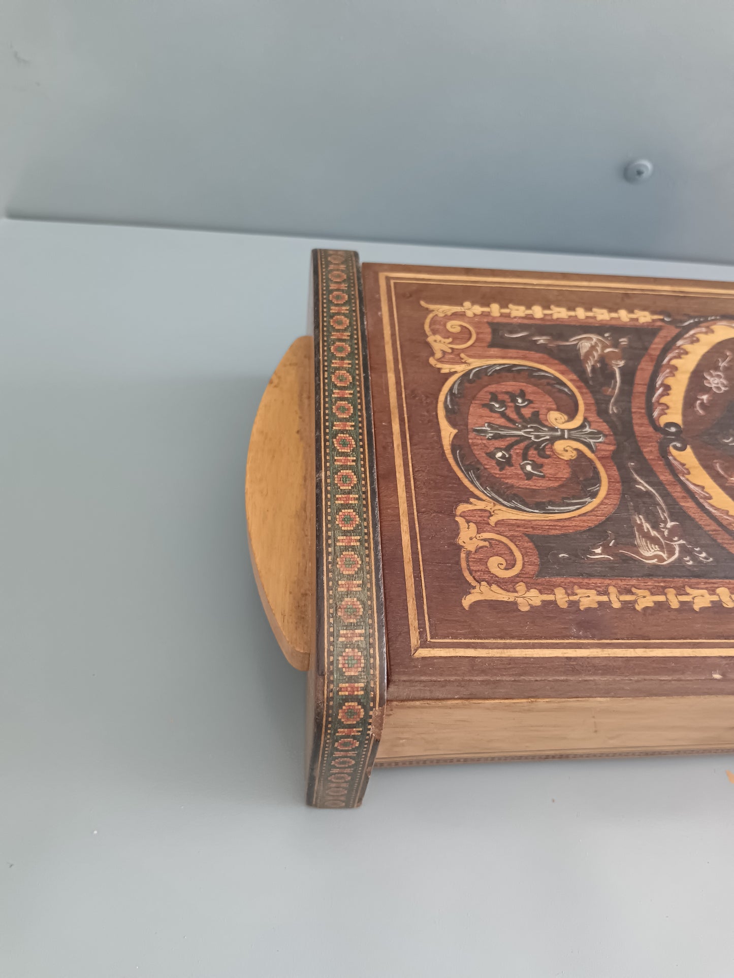 Antico Cofanetto Intarsiato Stile Sorrento Fine '800 Portadocumenti Scrittoio Legno Decorato