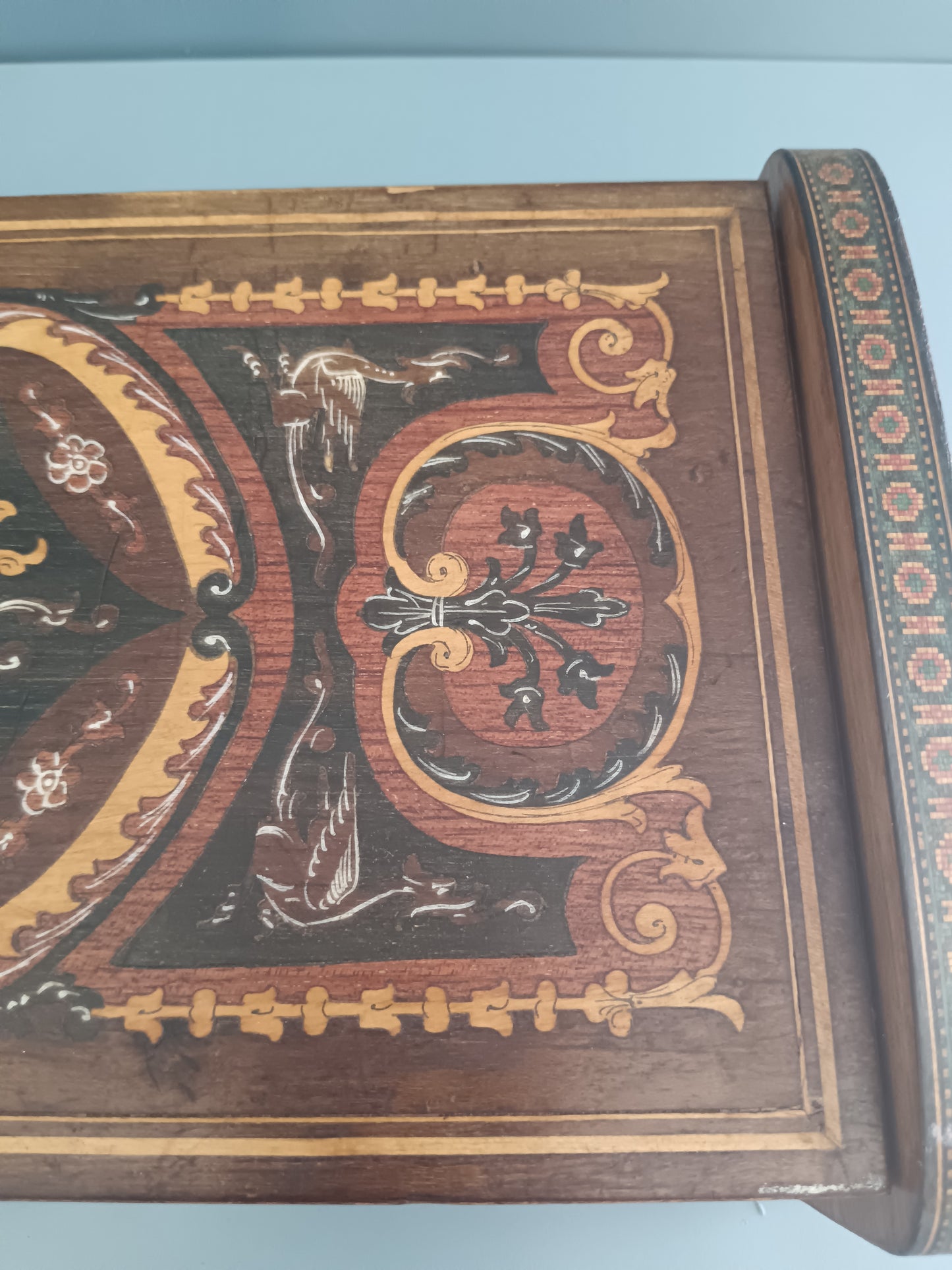 Antico Cofanetto Intarsiato Stile Sorrento Fine '800 Portadocumenti Scrittoio Legno Decorato