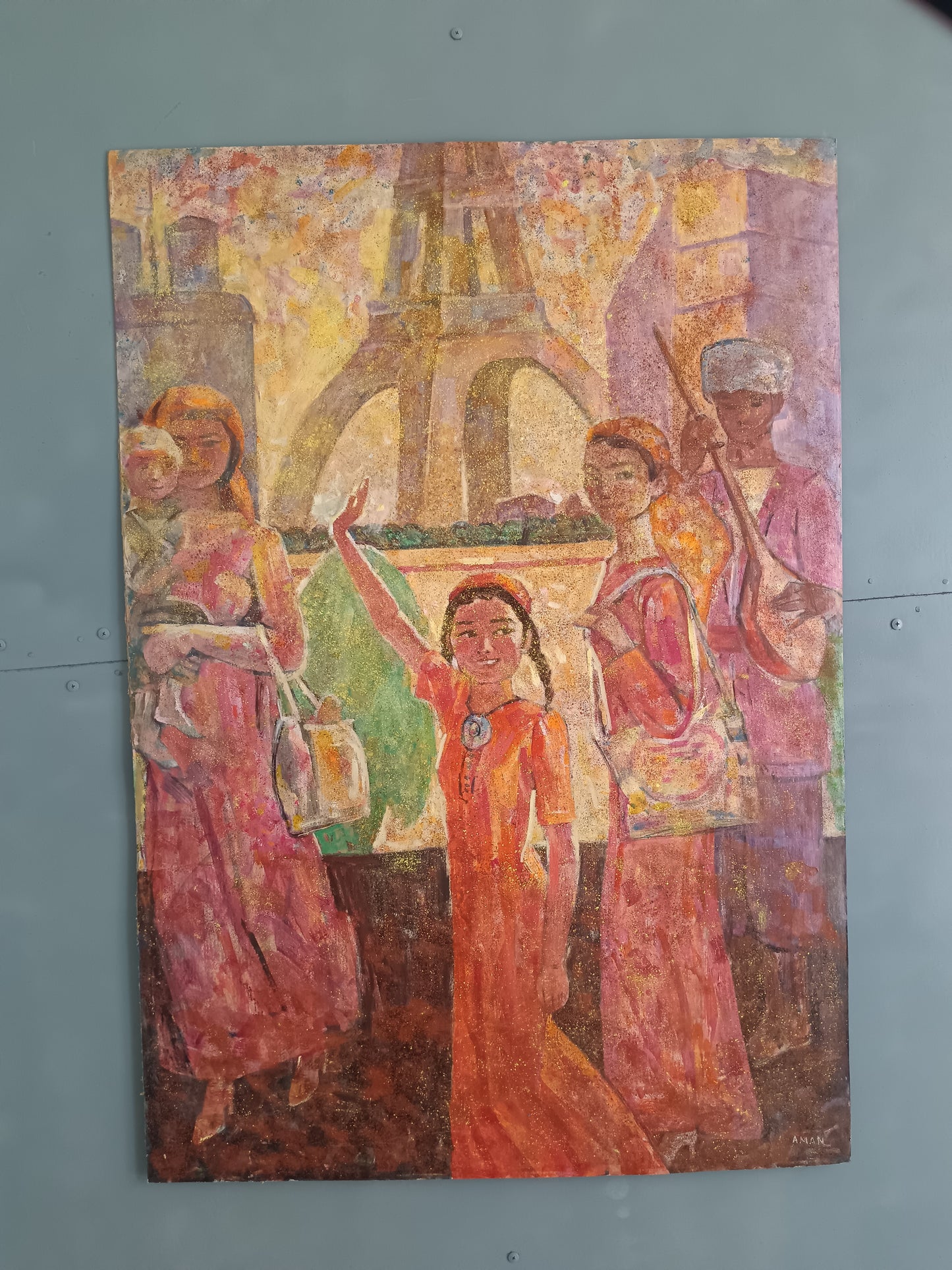 Mukhamet Aman Baga (1948-2005) – Guests of Paris, 2008 – Olio, Acrilico e Tecnica Mista su Cartoncino – Opera Catalogata