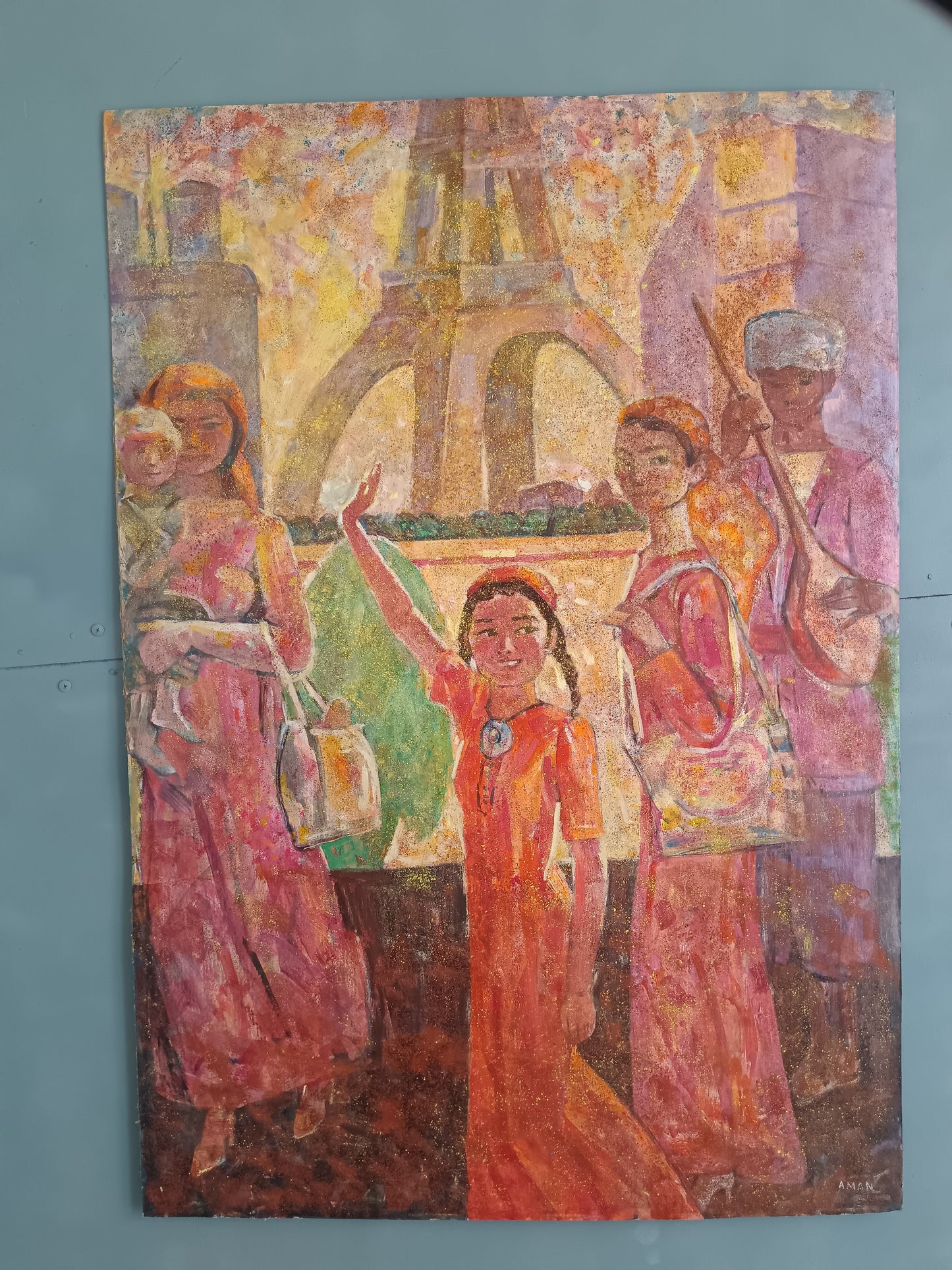 Mukhamet Aman Baga (1948-2005) – Guests of Paris, 2008 – Olio, Acrilico e Tecnica Mista su Cartoncino – Opera Catalogata