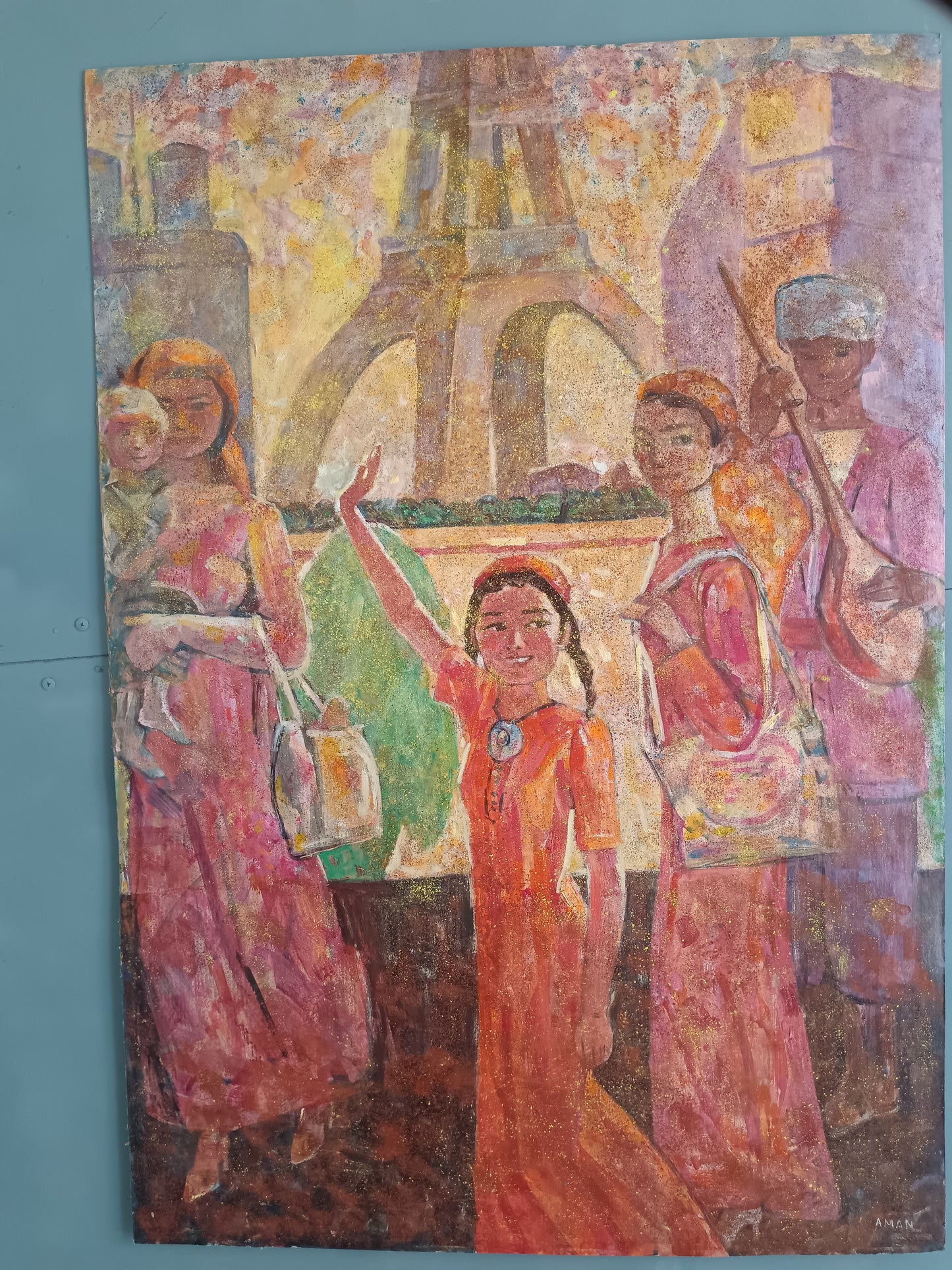 Mukhamet Aman Baga (1948-2005) – Guests of Paris, 2008 – Olio, Acrilico e Tecnica Mista su Cartoncino – Opera Catalogata