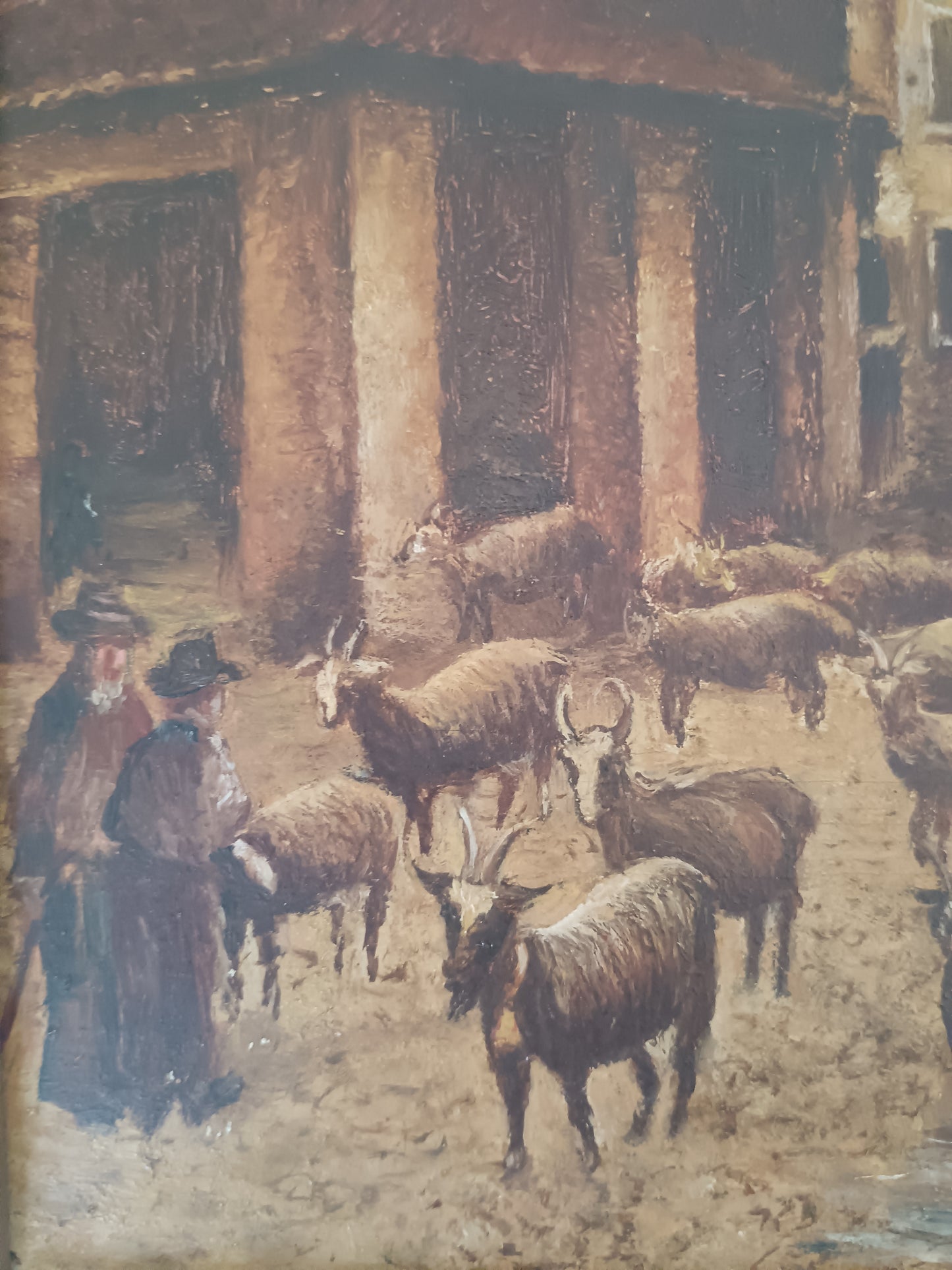 G. Carlini 1949 Olio su Tavola Paesaggio Alpino con Gregge di Capre