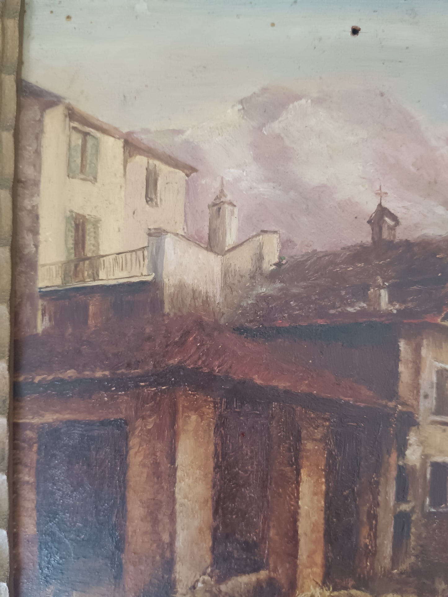 G. Carlini 1949 Olio su Tavola Paesaggio Alpino con Gregge di Capre