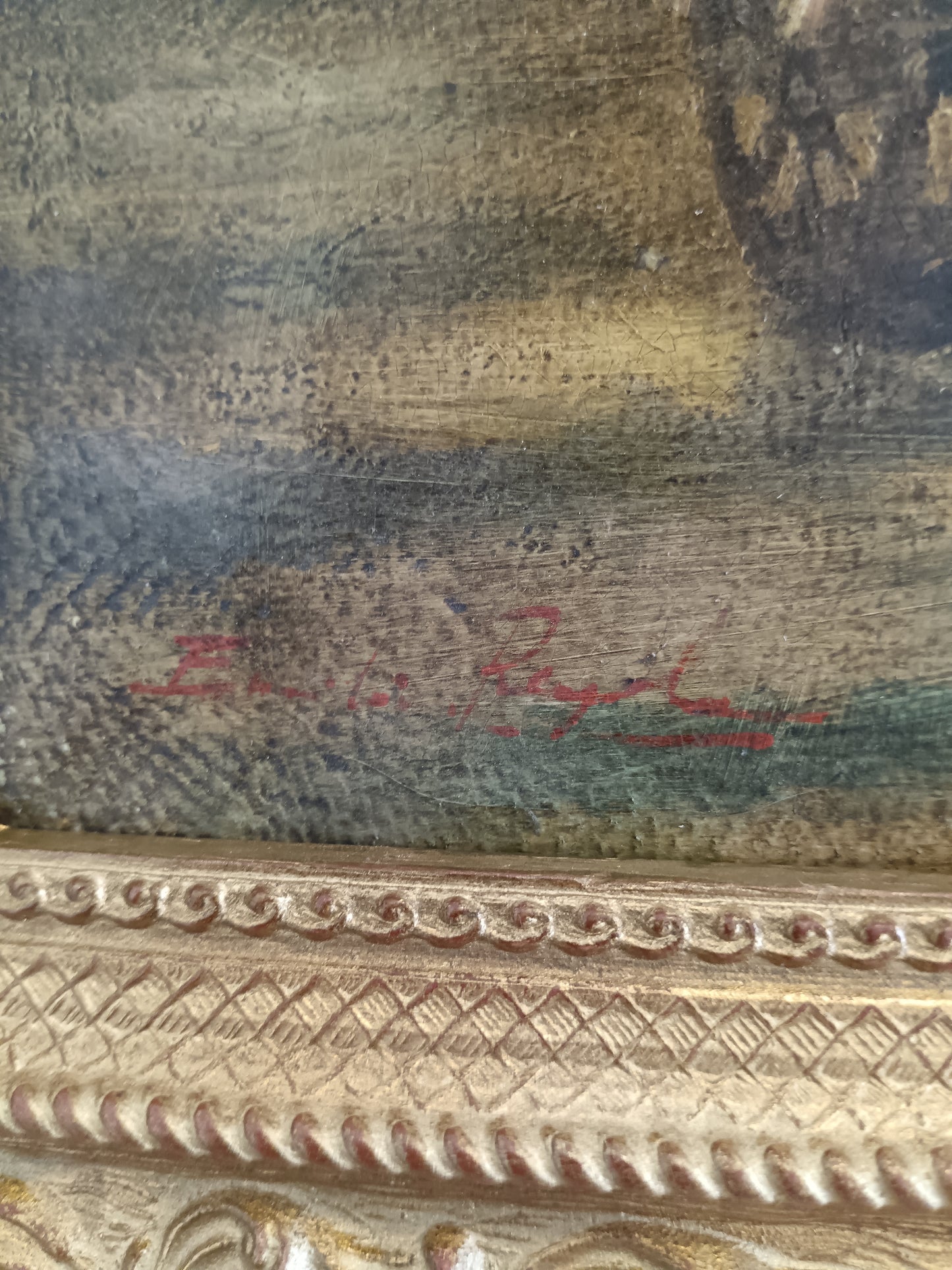 Emilio Pergola – Paesaggio Contadino con Cavalli e Covoni Olio su Tela Firmato e Incorniciato