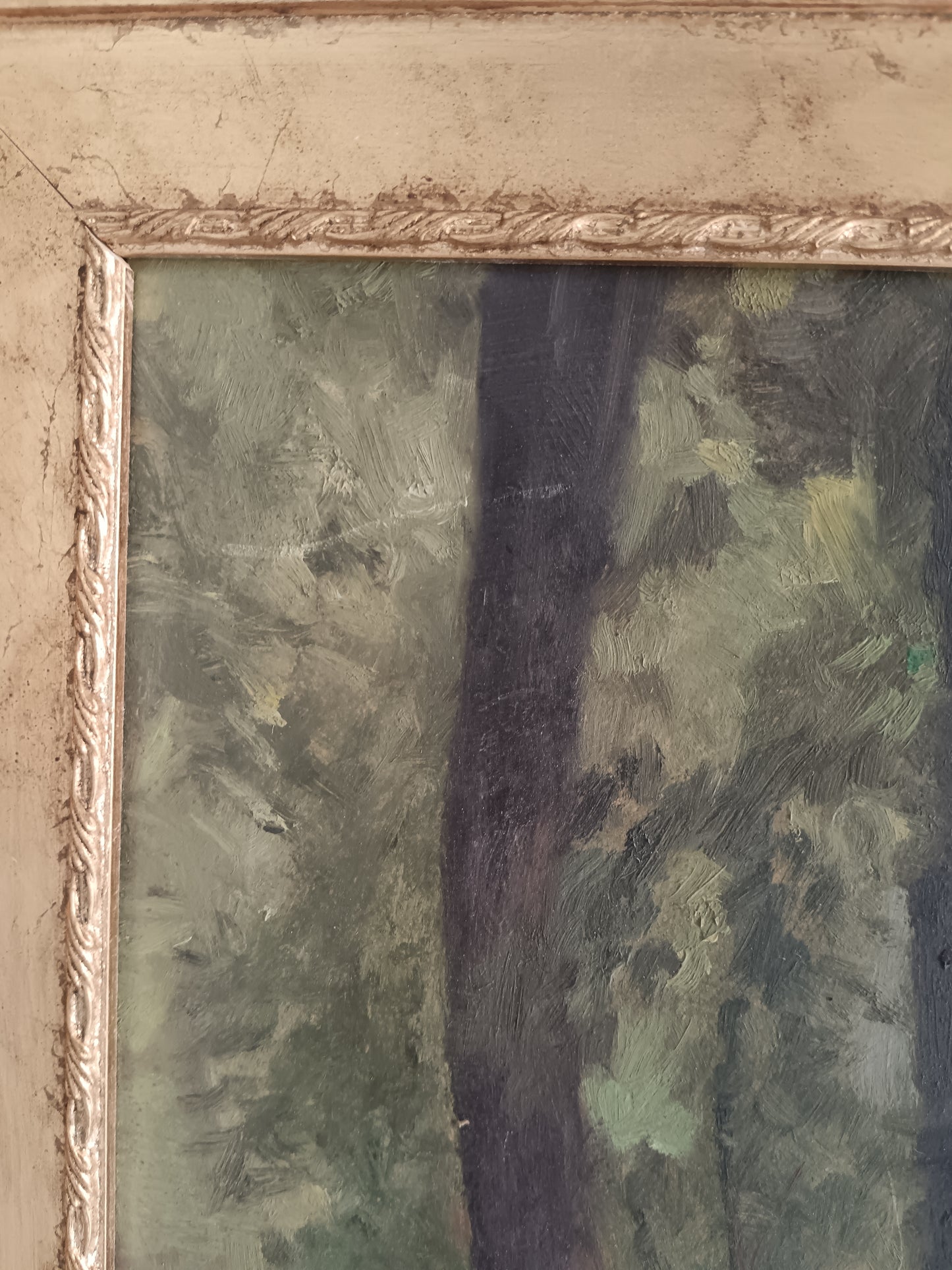 Ferruccio Pizzanelli Dipinto olio su cartoncino paesaggio bosco