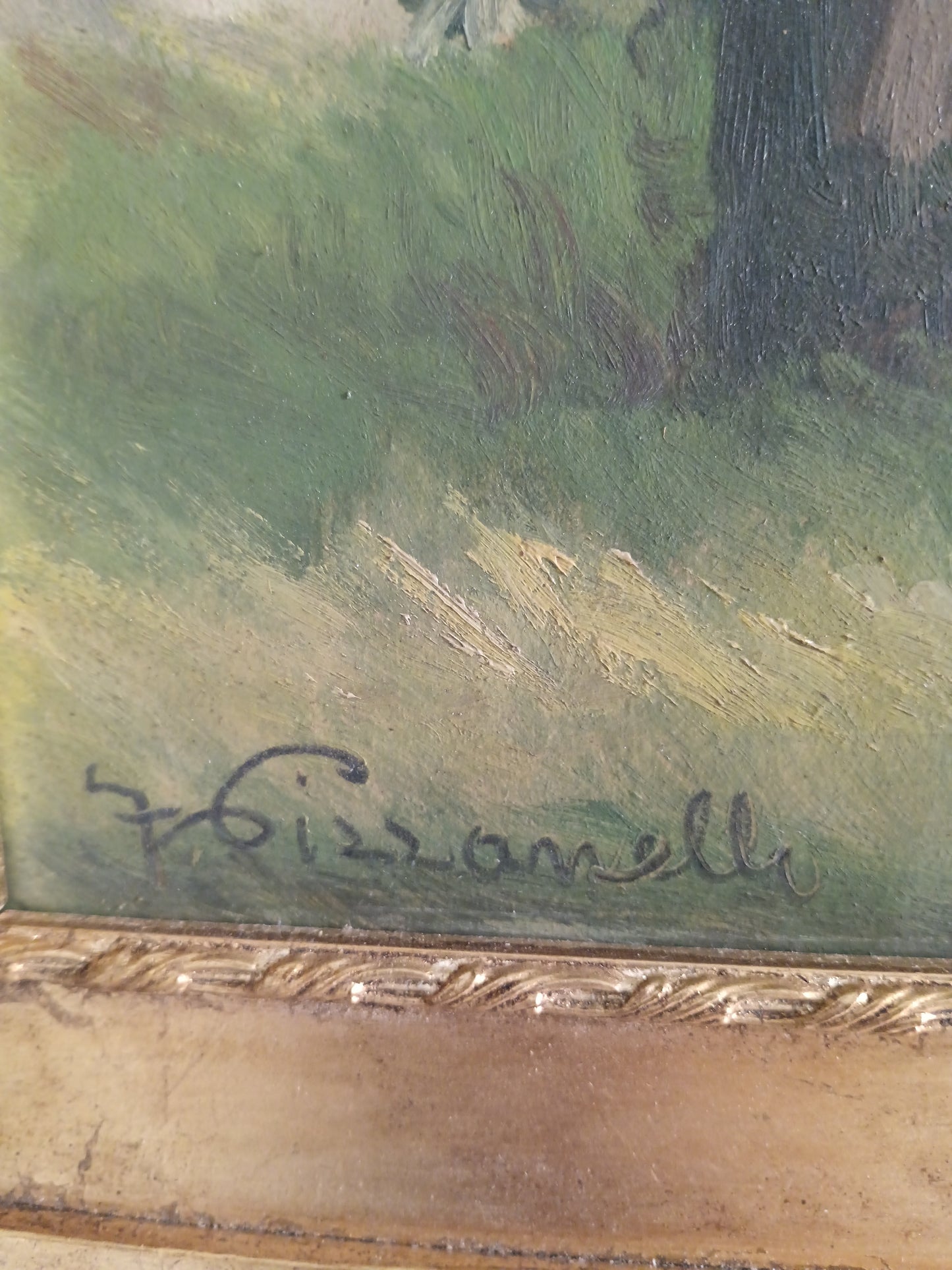 Ferruccio Pizzanelli Dipinto olio su cartoncino paesaggio bosco