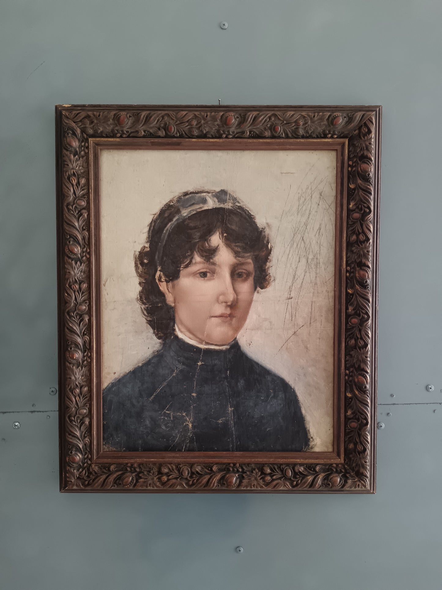 Ritratto di Giovane Donna – Olio su Tela Applicata su Tavola, Italia Fine '800