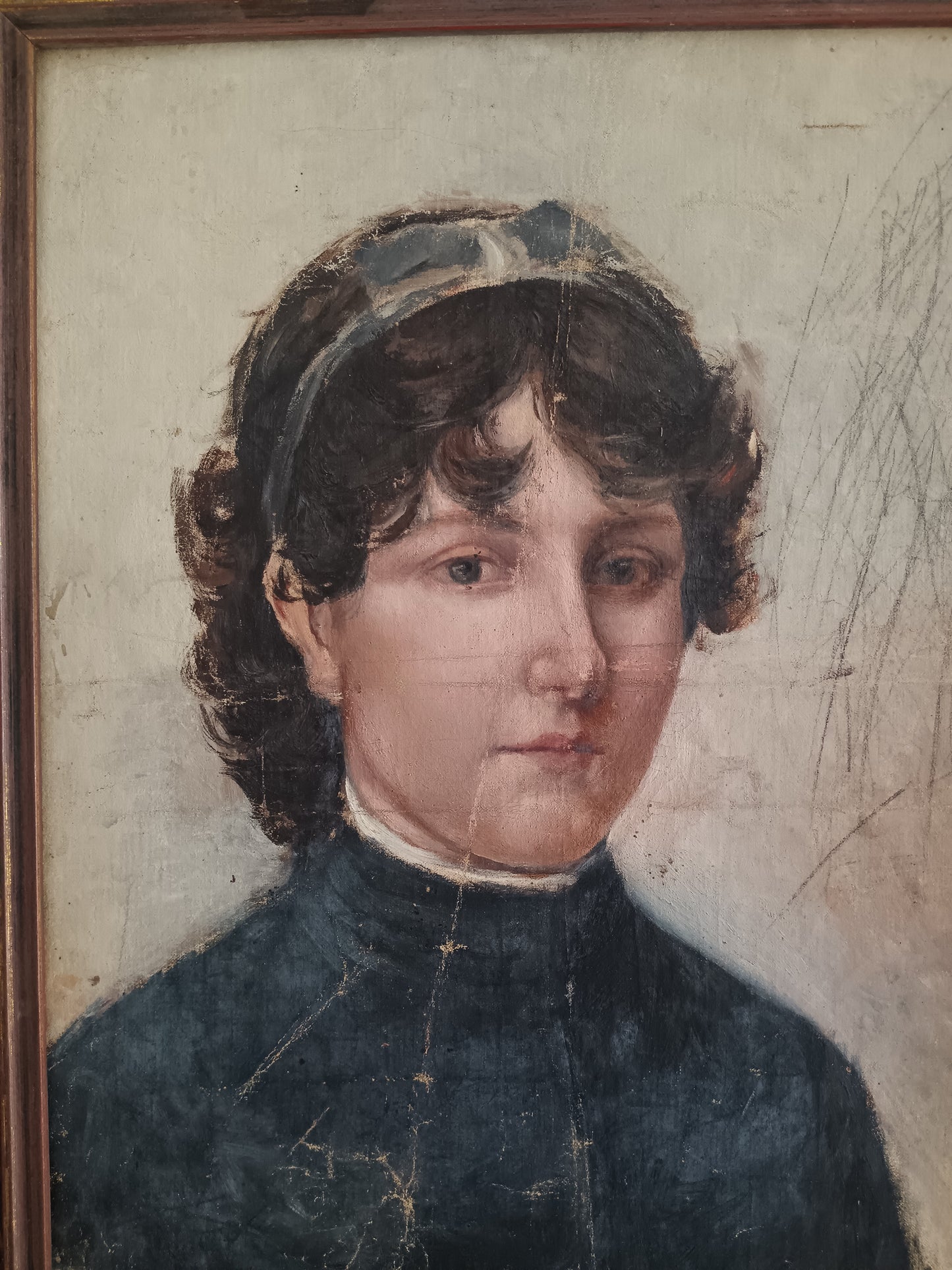Ritratto di Giovane Donna – Olio su Tela Applicata su Tavola, Italia Fine '800