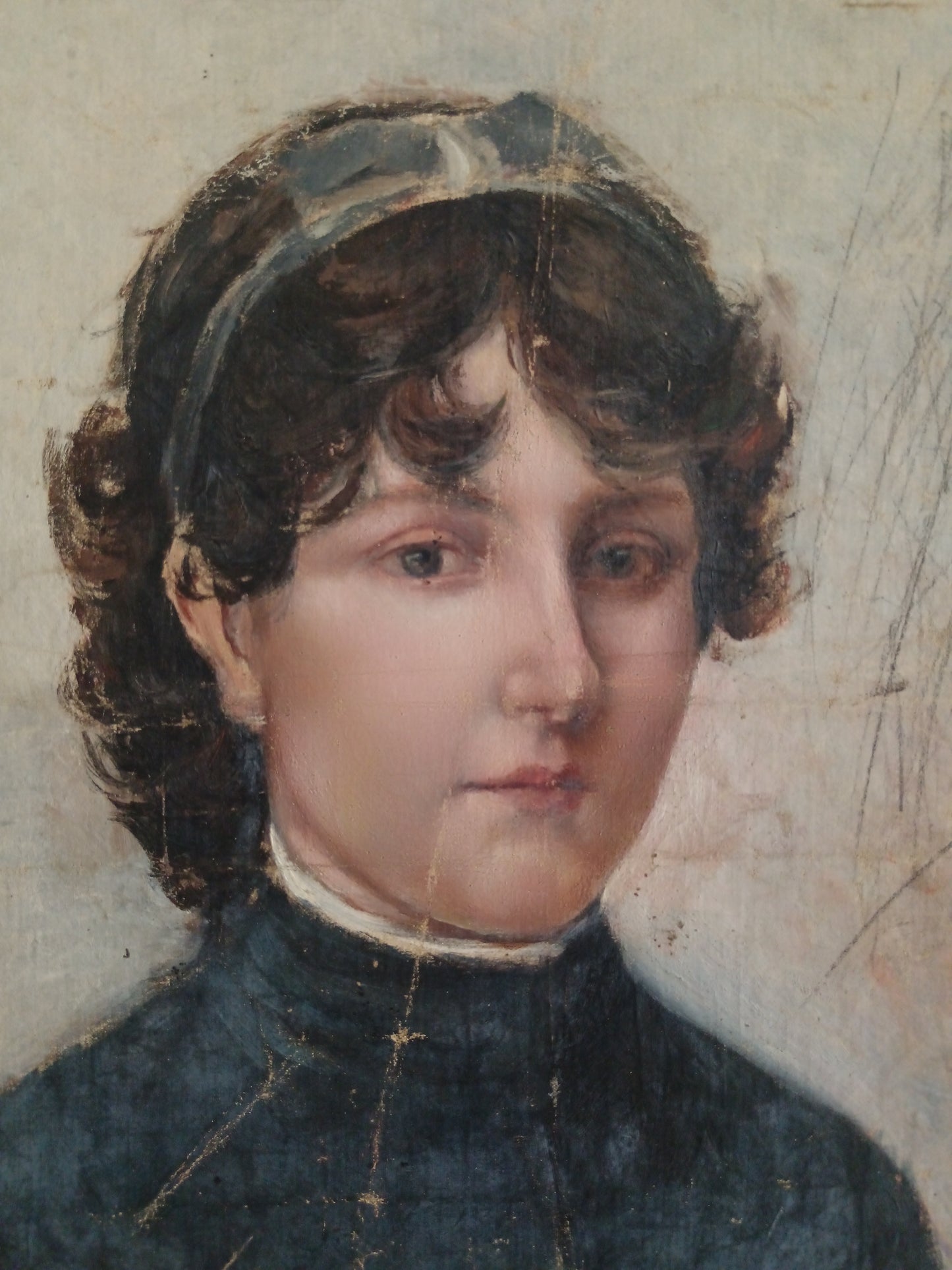 Ritratto di Giovane Donna – Olio su Tela Applicata su Tavola, Italia Fine '800