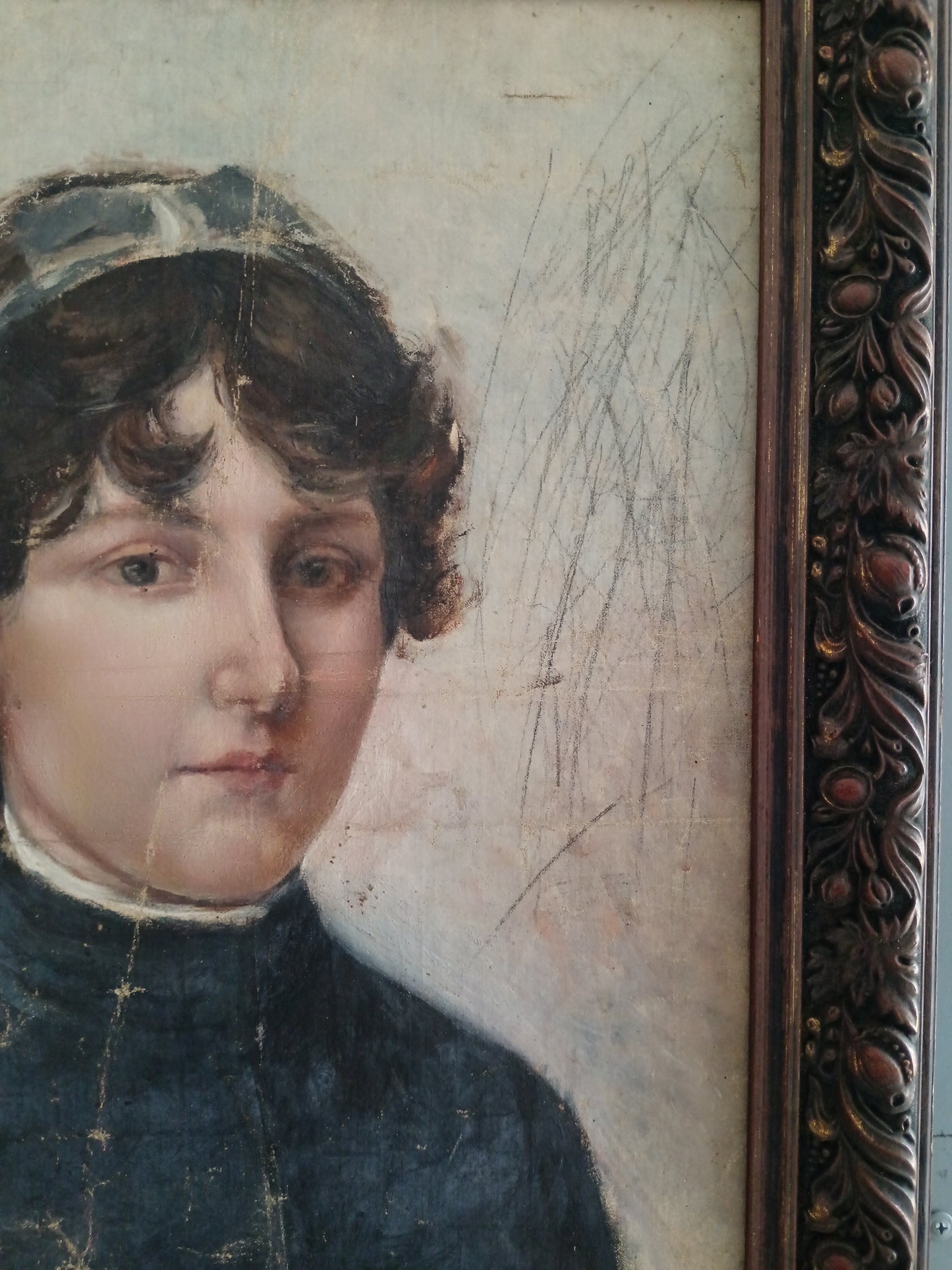 Ritratto di Giovane Donna – Olio su Tela Applicata su Tavola, Italia Fine '800
