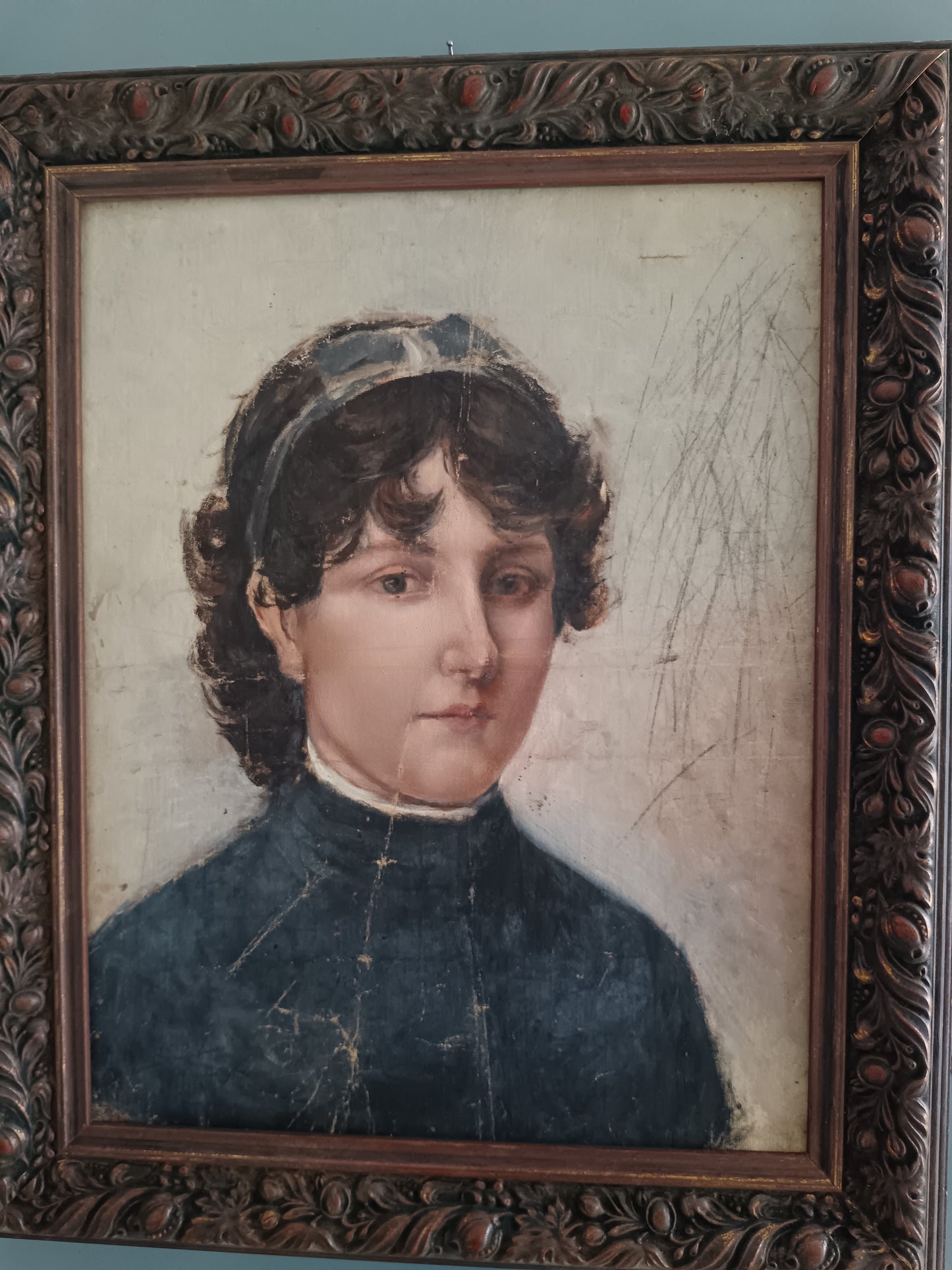 Ritratto di Giovane Donna – Olio su Tela Applicata su Tavola, Italia Fine '800