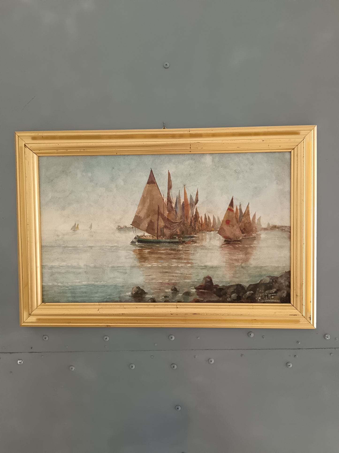 Giuseppe Galletti (1911-1993) – Marina con Regata di Vele – Olio su Tela Firmato