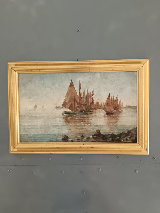 Giuseppe Galletti (1911-1993) – Marina con Regata di Vele – Olio su Tela Firmato