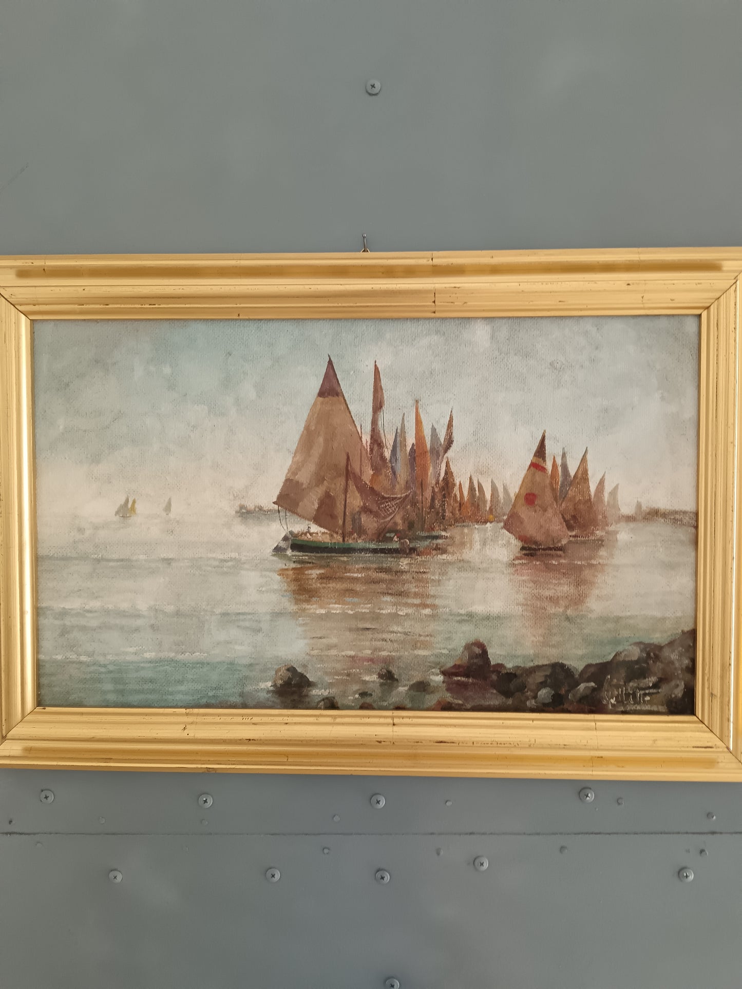 Giuseppe Galletti (1911-1993) – Marina con Regata di Vele – Olio su Tela Firmato