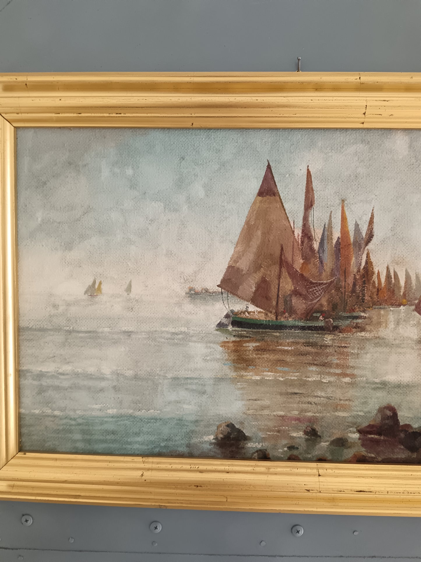 Giuseppe Galletti (1911-1993) – Marina con Regata di Vele – Olio su Tela Firmato