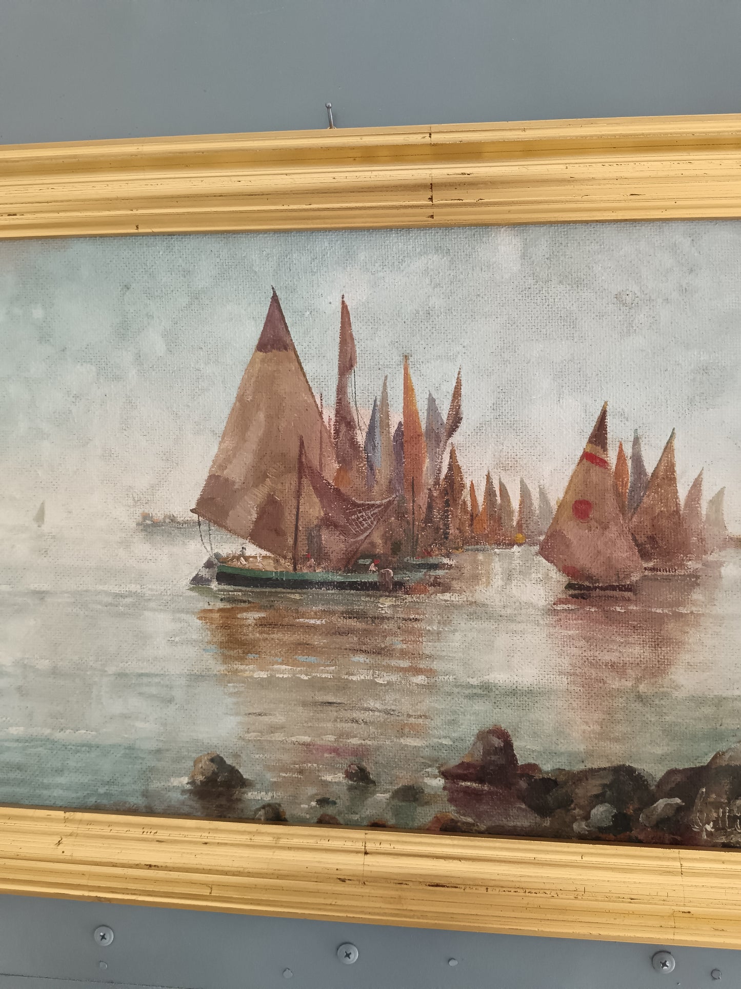 Giuseppe Galletti (1911-1993) – Marina con Regata di Vele – Olio su Tela Firmato