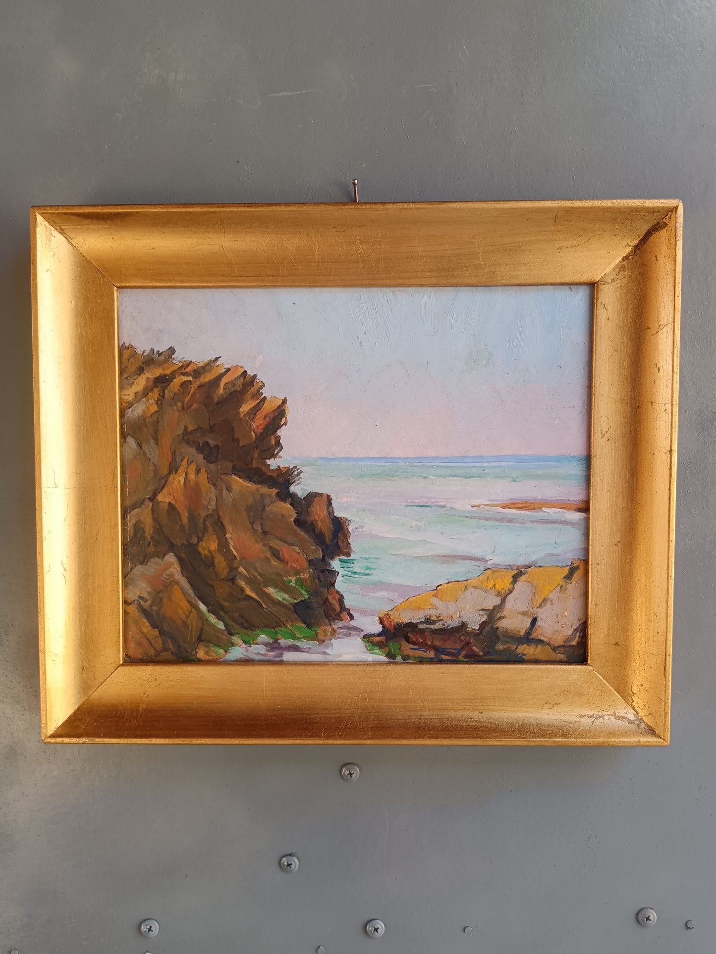 Giuseppe Felice Durando (Torino, 1882 – 1968)
Marina con Scogliera
Pregevole dipinto ad olio su masonite .