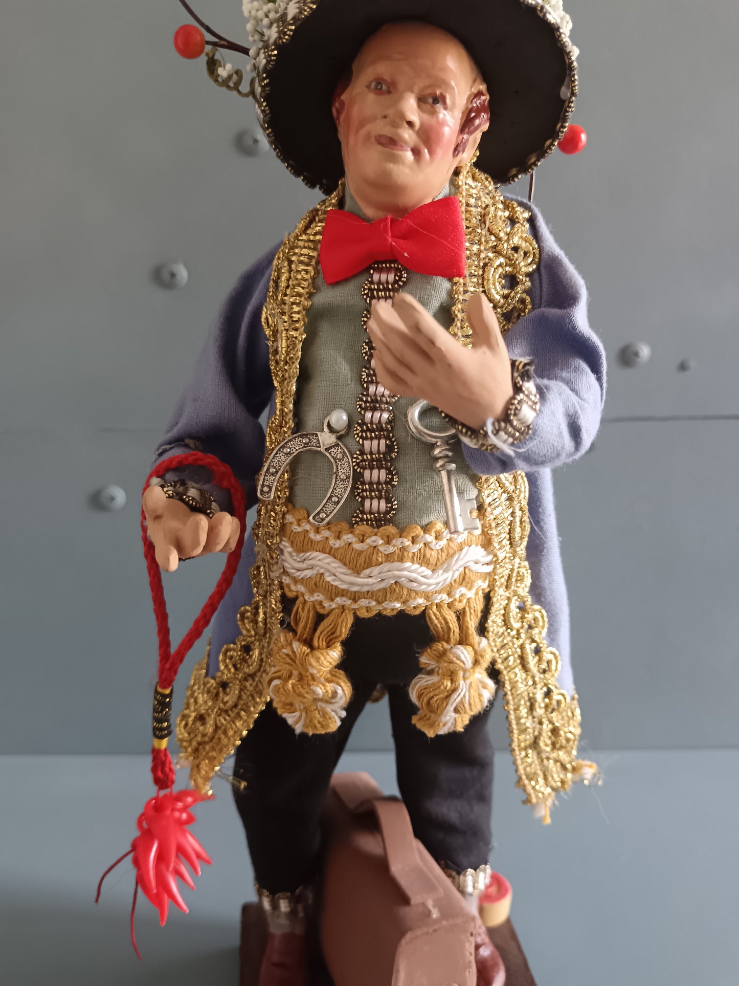 Sciò Sciò Napoletano h 32 cm Terracotta, Occhi in Vetro, Costume Tradizionale Artigianale