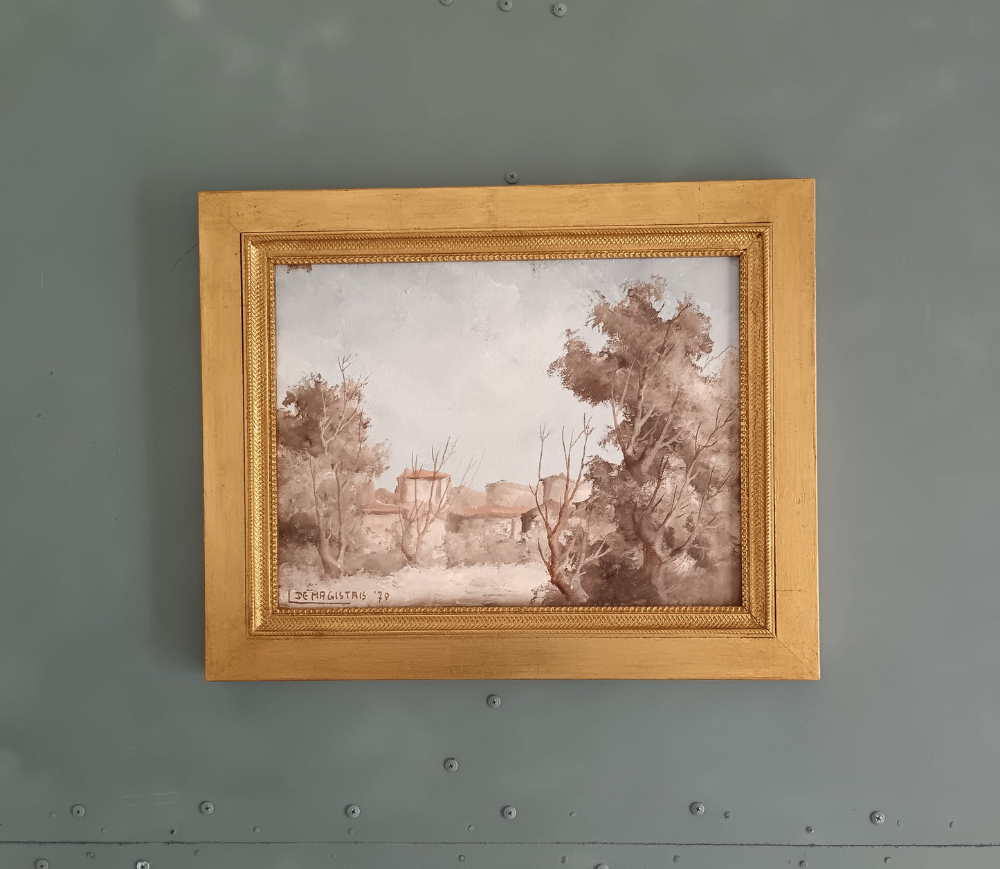 Leonardo De Magistris (1933-2010) – Olio su Tela "Paesaggio con Casolare"