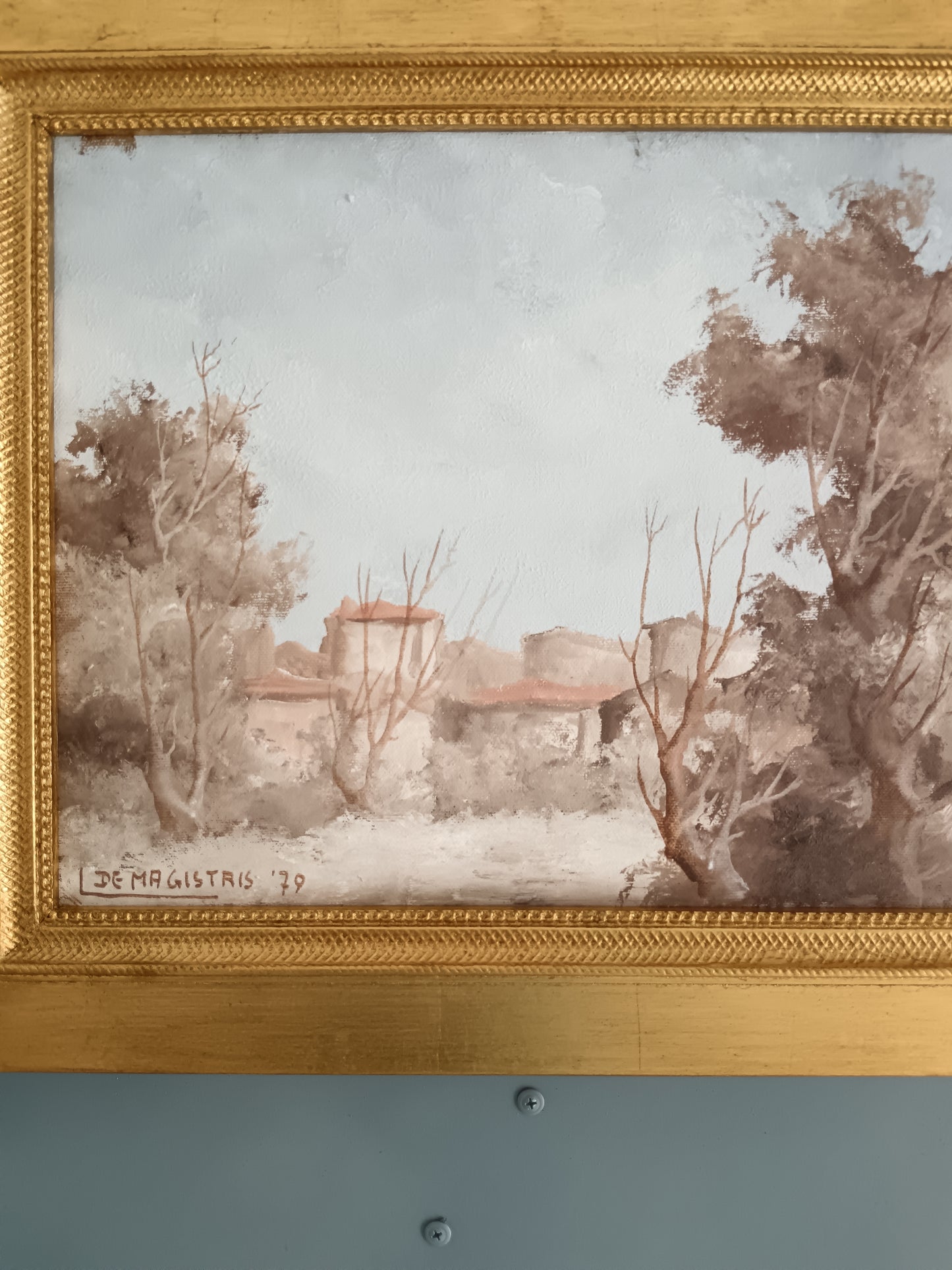 Leonardo De Magistris (1933-2010) – Olio su Tela "Paesaggio con Casolare"