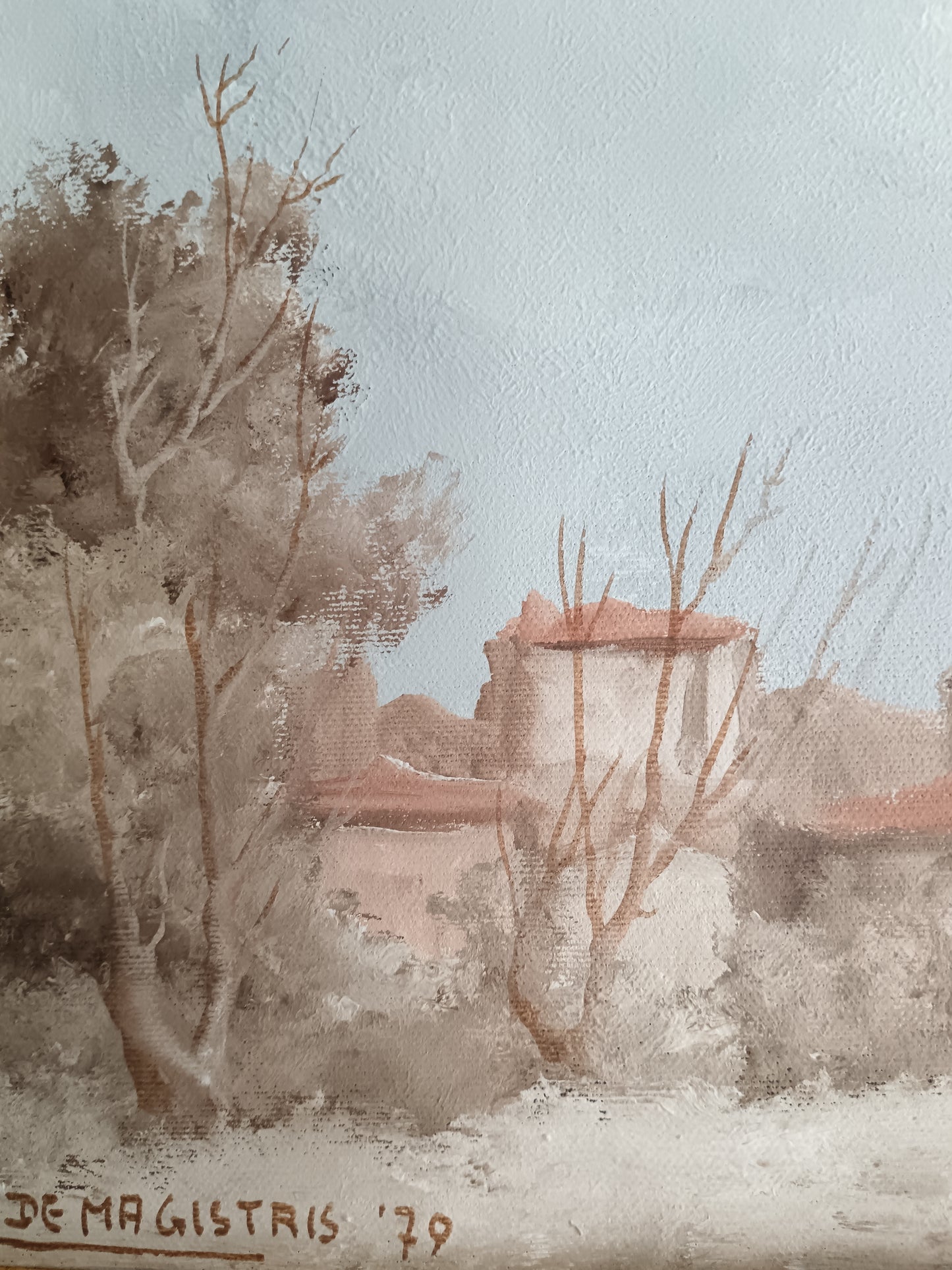 Leonardo De Magistris (1933-2010) – Olio su Tela "Paesaggio con Casolare"