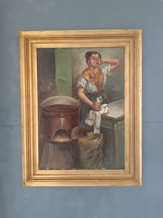 Angelo Sansone Napoli 1949 "La Castagnara" Olio su Tela 70x50 Firmato