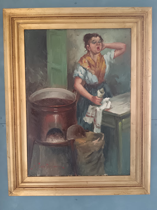 Angelo Sansone Napoli 1949 "La Castagnara" Olio su Tela 70x50 Firmato