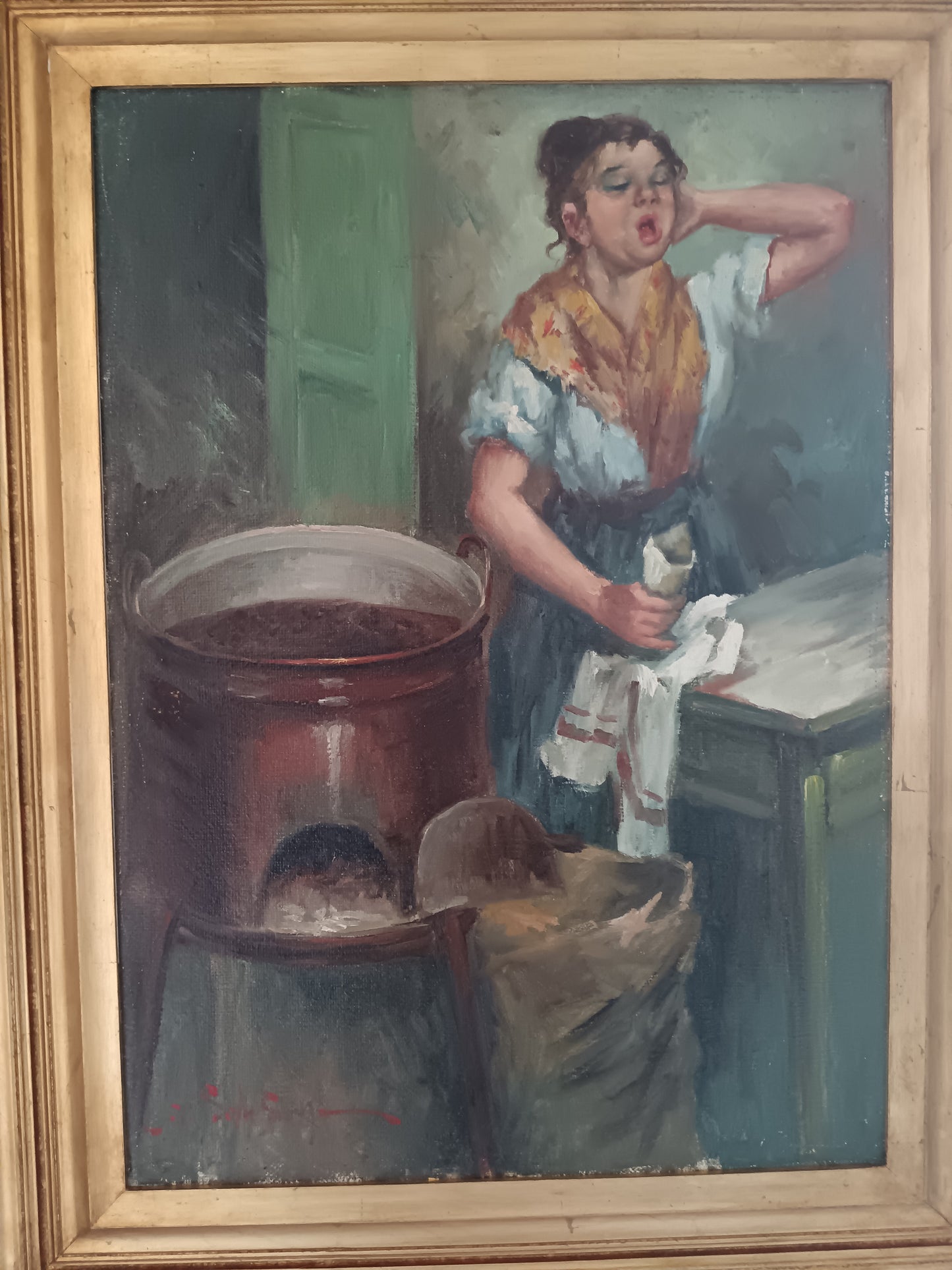 Angelo Sansone Napoli 1949 "La Castagnara" Olio su Tela 70x50 Firmato