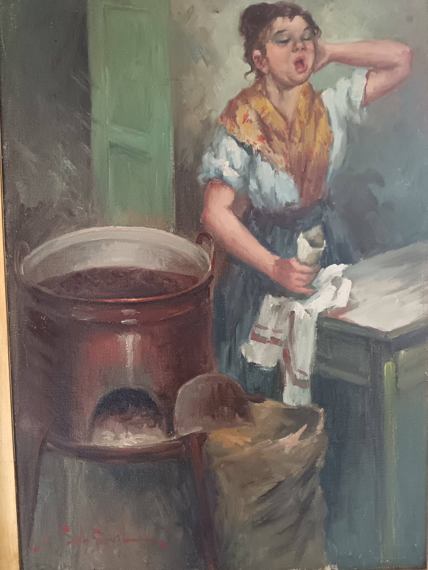Angelo Sansone Napoli 1949 "La Castagnara" Olio su Tela 70x50 Firmato