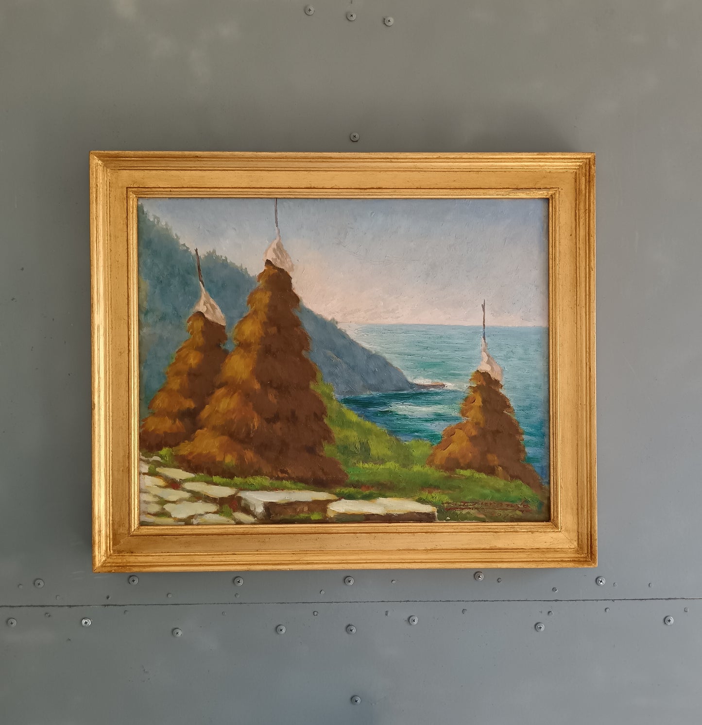 Giuseppe Felice Durando Olio Su Tela Paesaggio Marino Ligure Firmato Datato 1976