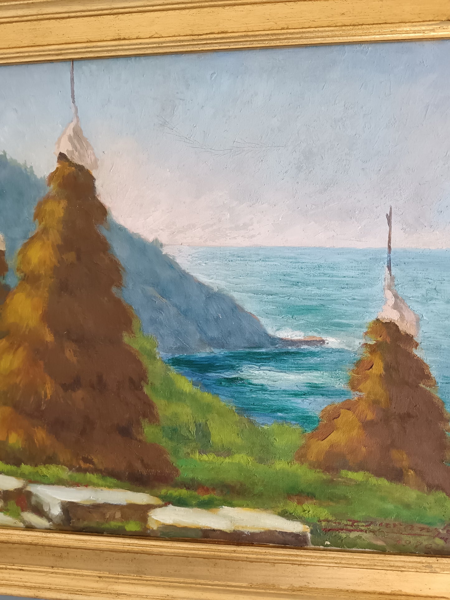 Giuseppe Felice Durando Olio Su Tela Paesaggio Marino Ligure Firmato Datato 1976
