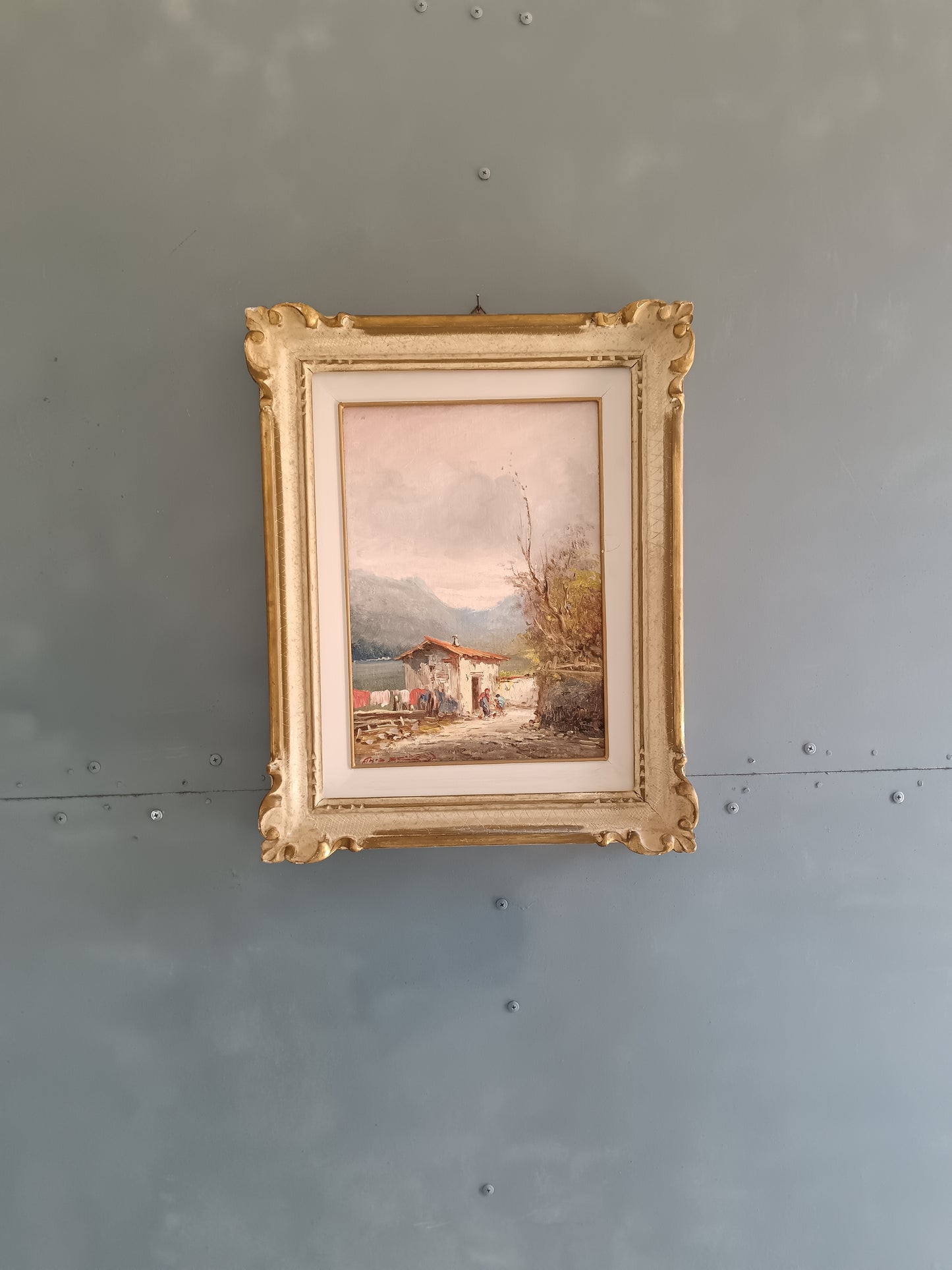 Athos Renzo Brioschi Olio Su Cartoncino Telato 25x35 Paesaggio Lacustre Con Figure Firmato