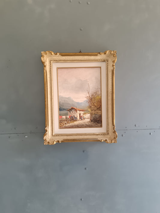 Athos Renzo Brioschi Olio Su Cartoncino Telato 25x35 Paesaggio Lacustre Con Figure Firmato