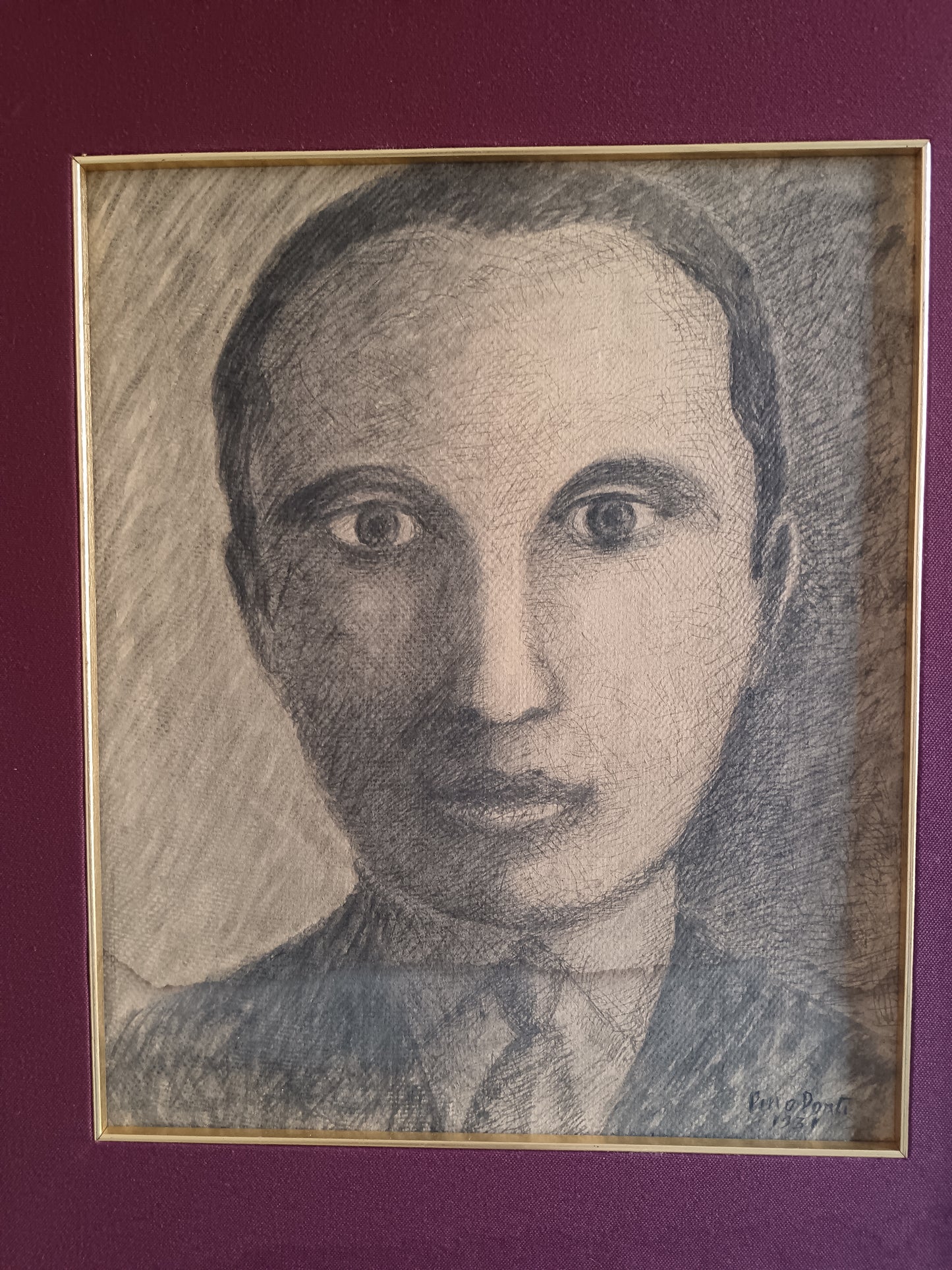 Pino Ponti (1905-1999) Ritratto Maschile 1931 Matita su Cartoncino Firmato e Datato