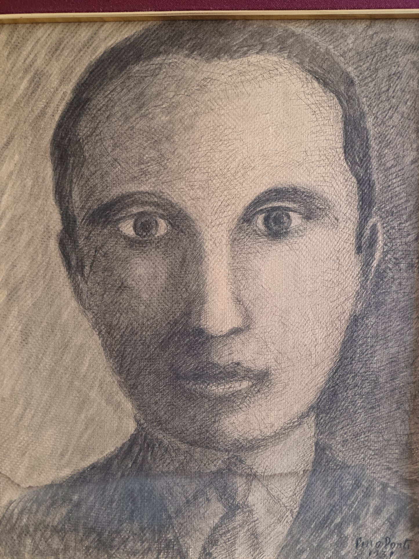 Pino Ponti (1905-1999) Ritratto Maschile 1931 Matita su Cartoncino Firmato e Datato