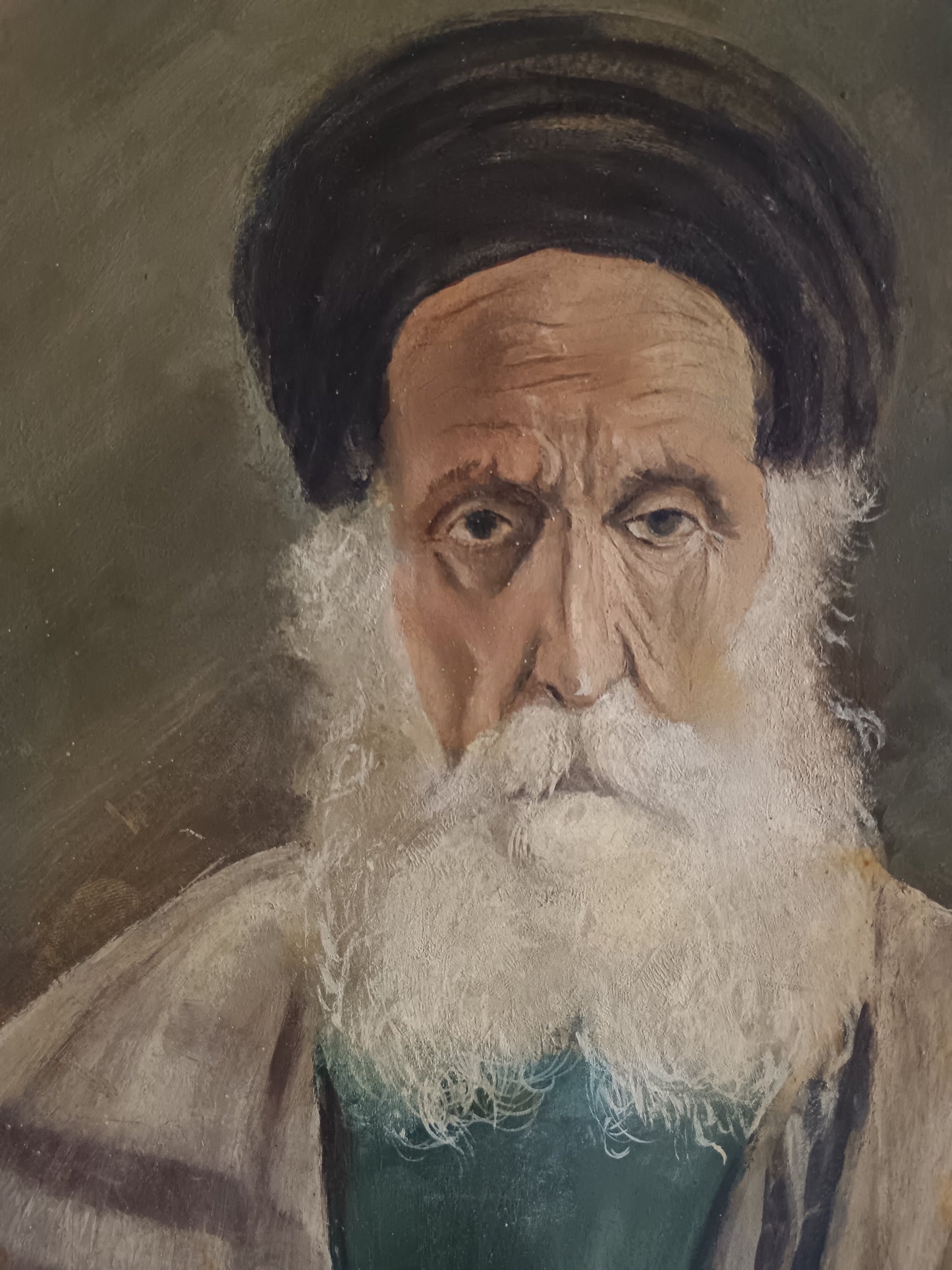 Antico Ritratto di Rabbino Patriarca Orientale Olio su Cartoncino Firmato con Cornice d'Epoca