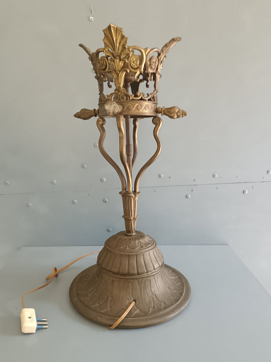 Antica Lampada Bronzo Dorato Neogotica Neorinascimentale Fine XIX Secolo H49