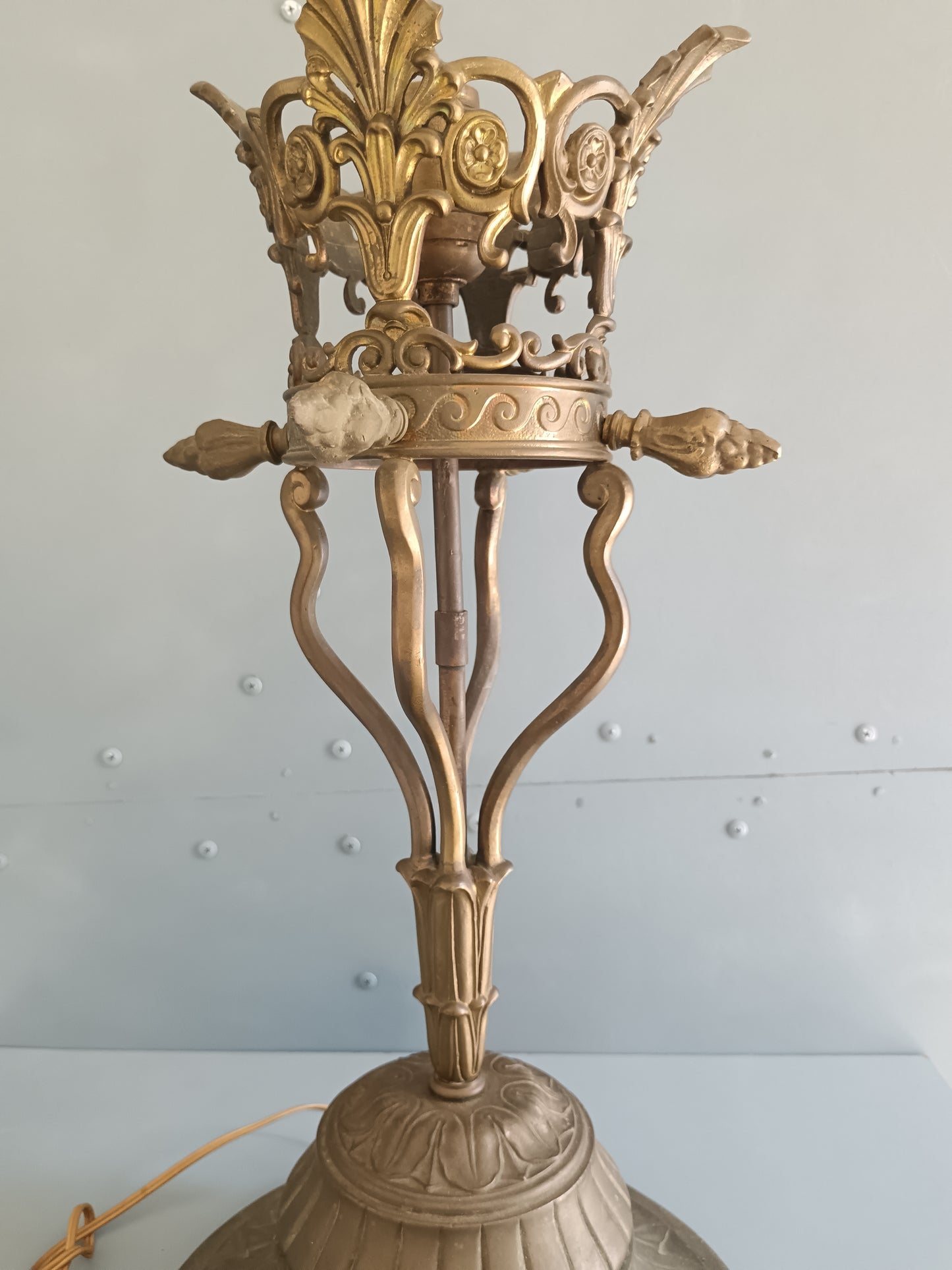 Antica Lampada Bronzo Dorato Neogotica Neorinascimentale Fine XIX Secolo H49