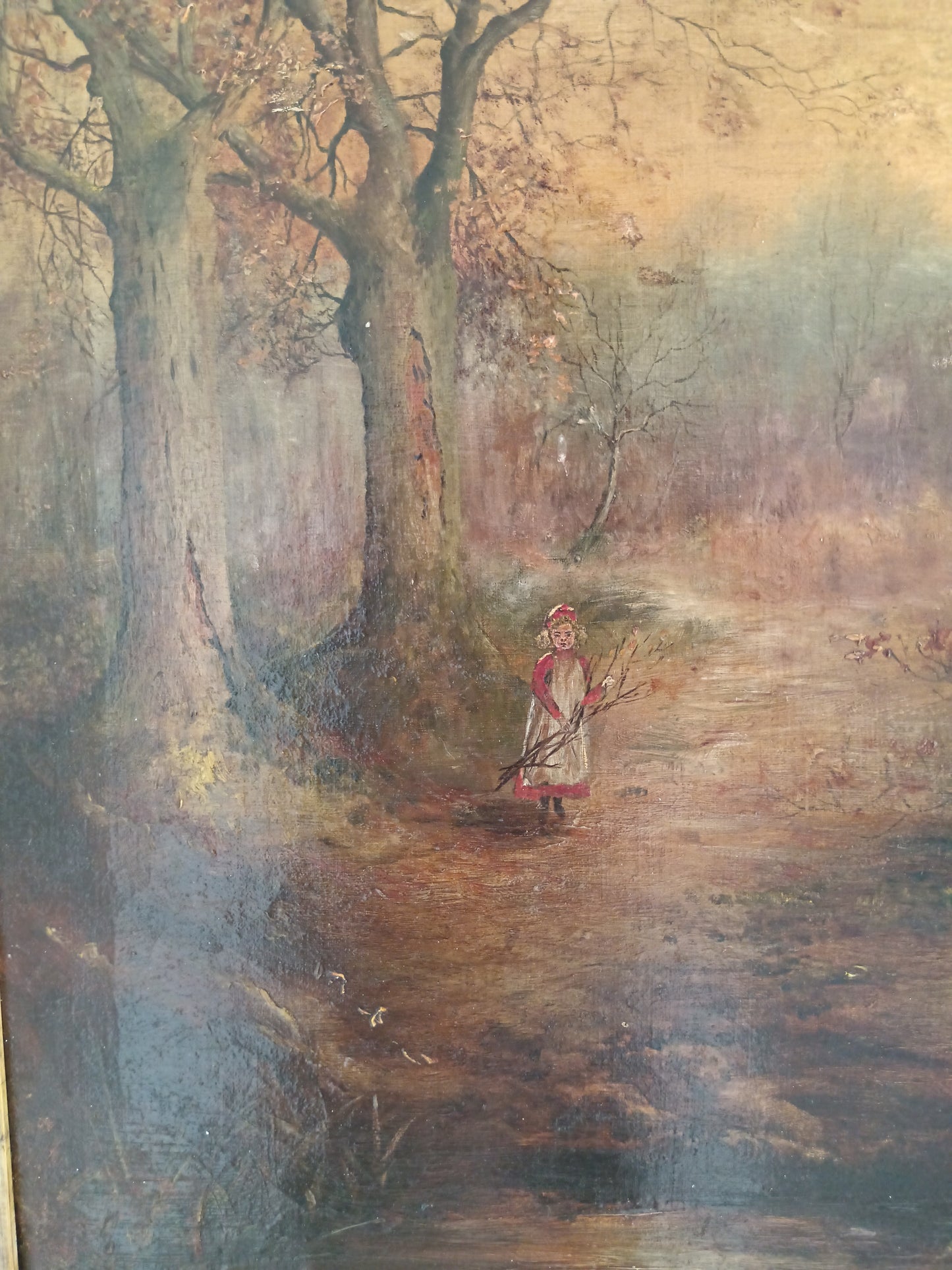 Grande Olio su Tela Paesaggio Romantico Firmato K. Field 1904 Cornice Antica