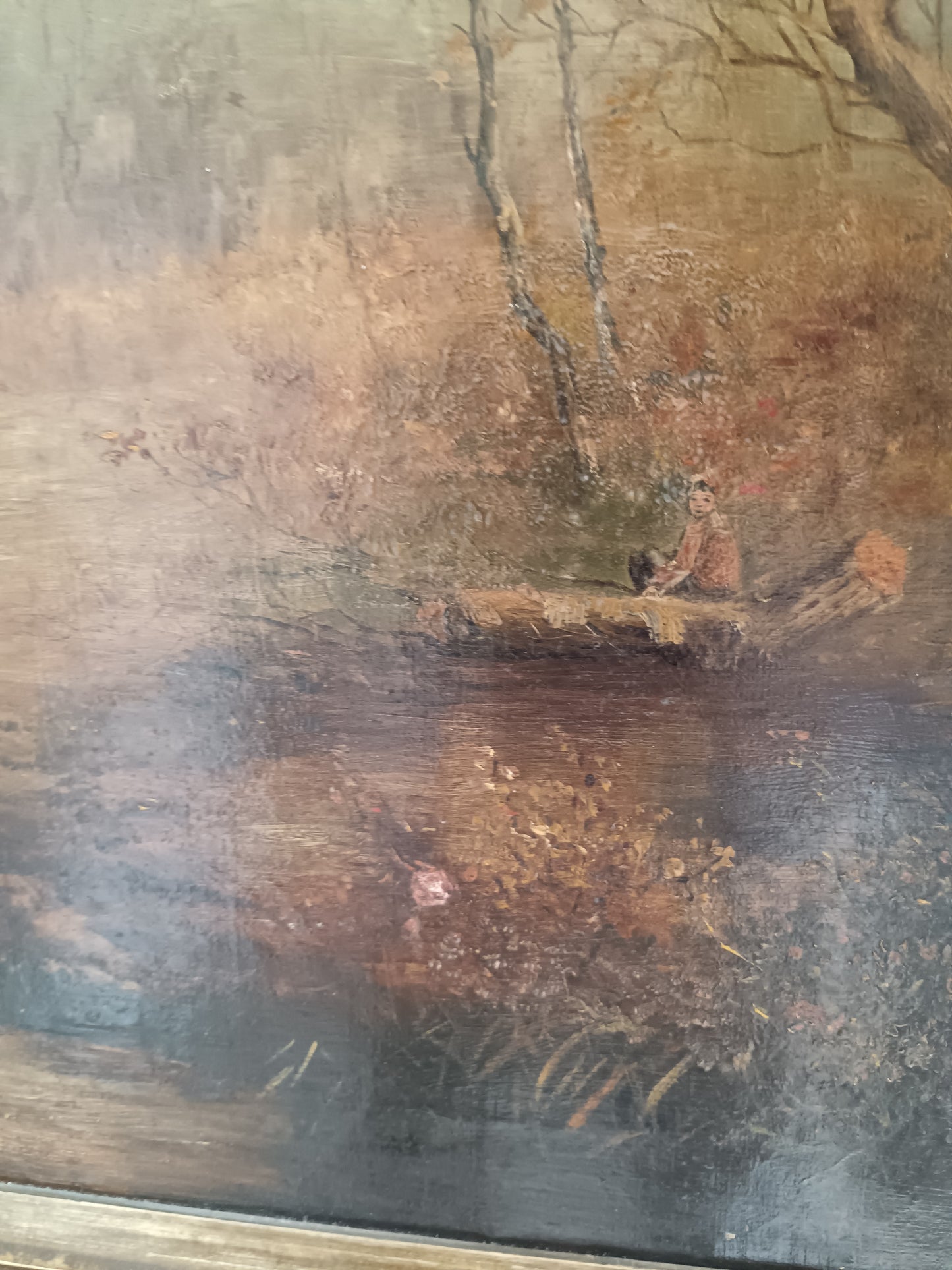 Grande Olio su Tela Paesaggio Romantico Firmato K. Field 1904 Cornice Antica