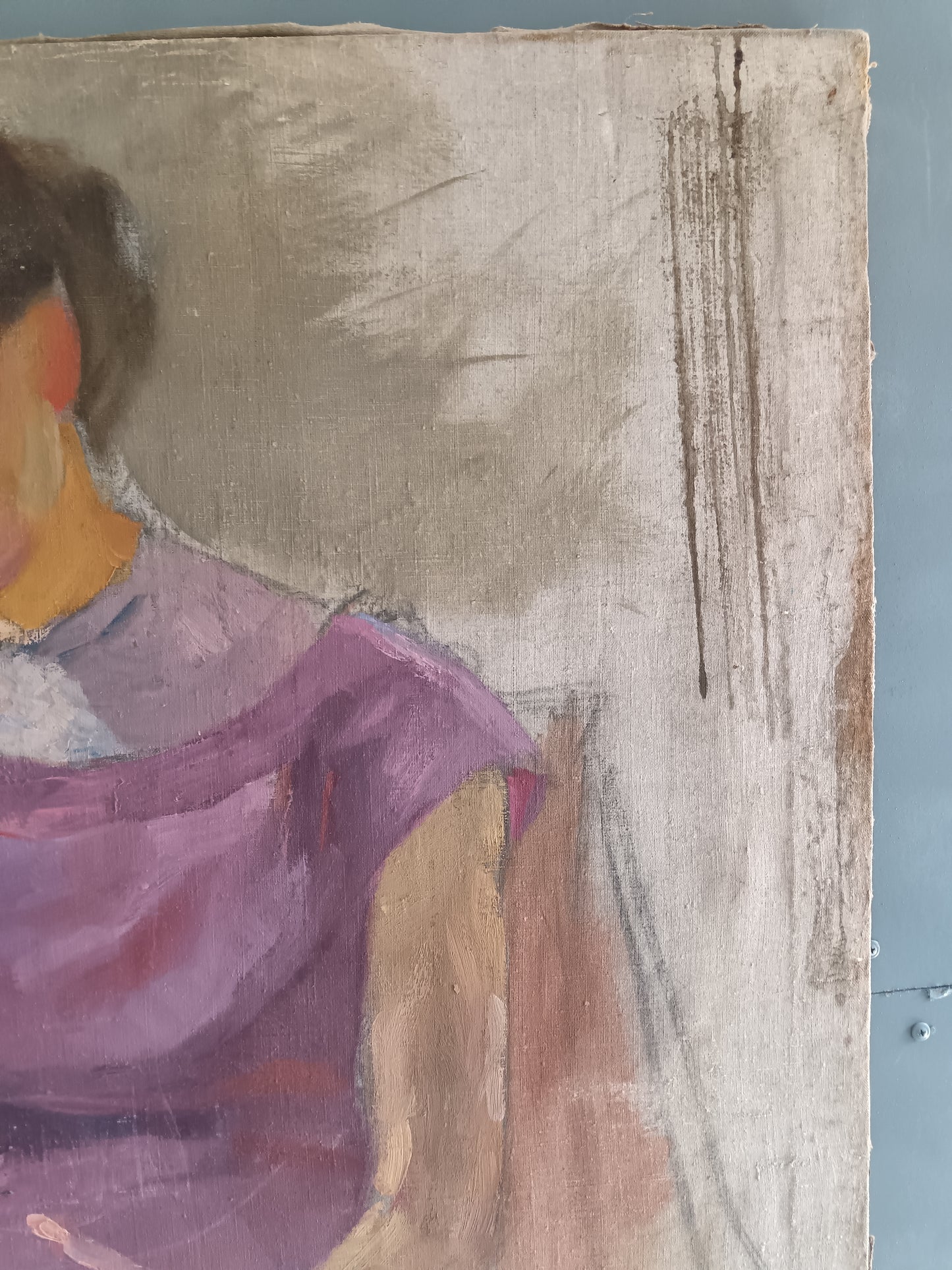 Grande Ritratto Femminile Studio d'Artista Olio su Tela Bozzetto XX Secolo 89x107