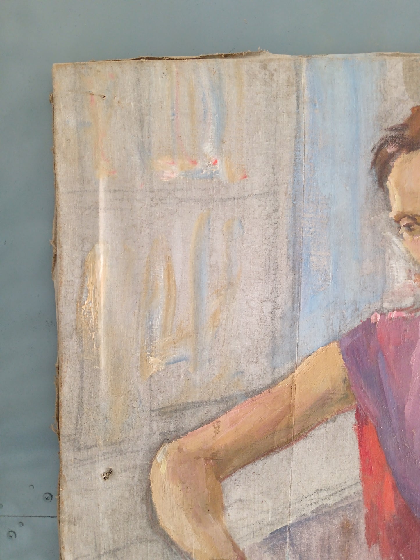 Grande Ritratto Femminile Studio d'Artista Olio su Tela Bozzetto XX Secolo 89x107