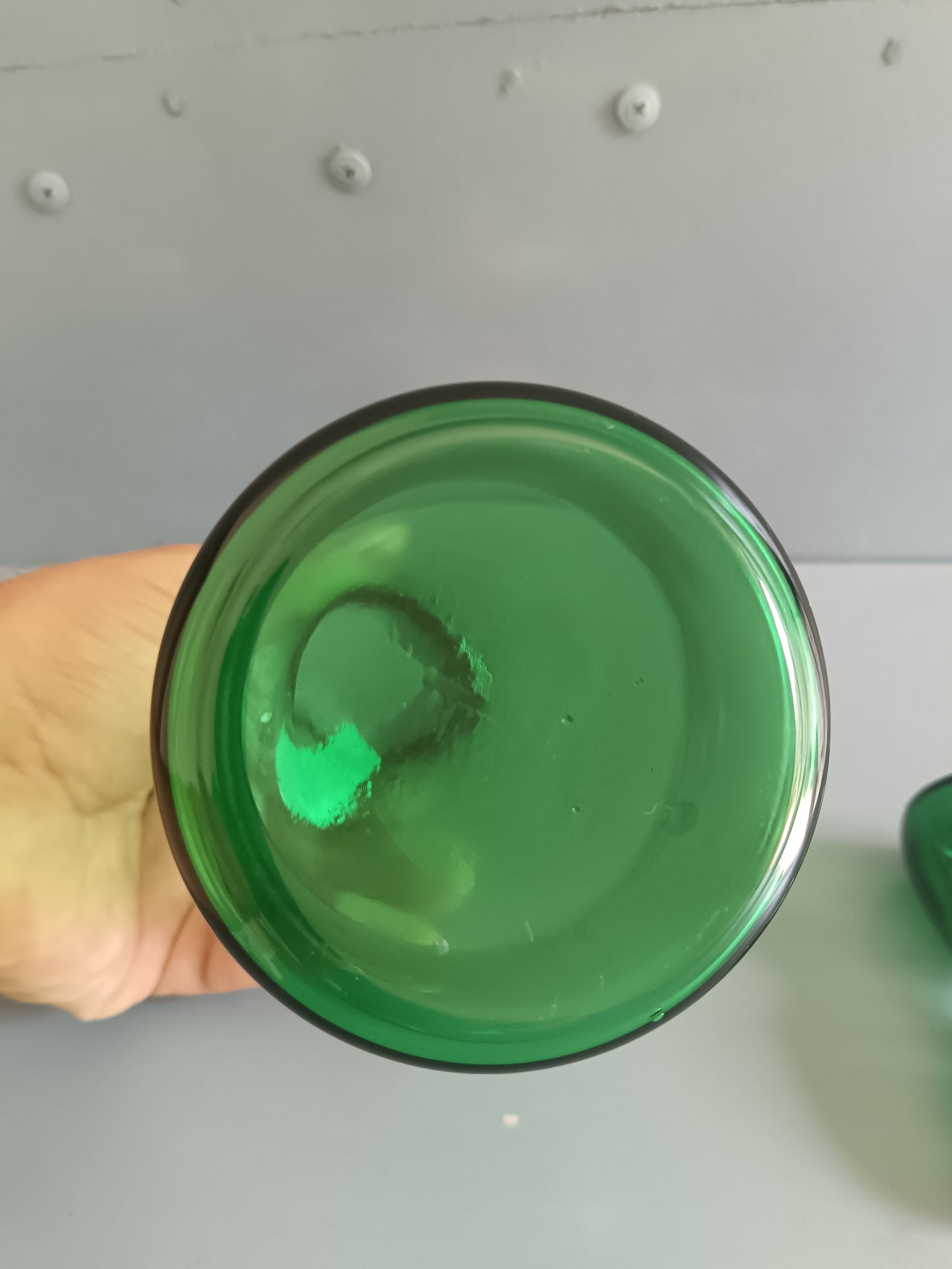 Bottiglia Decanter Empoli Anni '50 Vetro Soffiato Verde Smeraldo con Tappo Originale Vintage