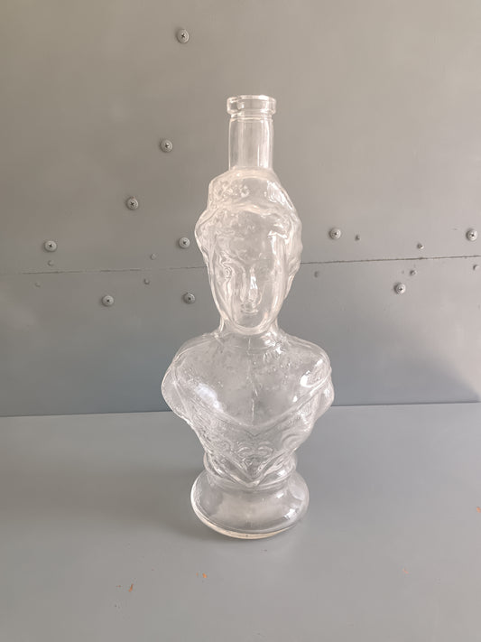 Rara Bottiglia Figurata Regina Elena di Savoia Vetro Pressato 32 cm Decanter Vintage