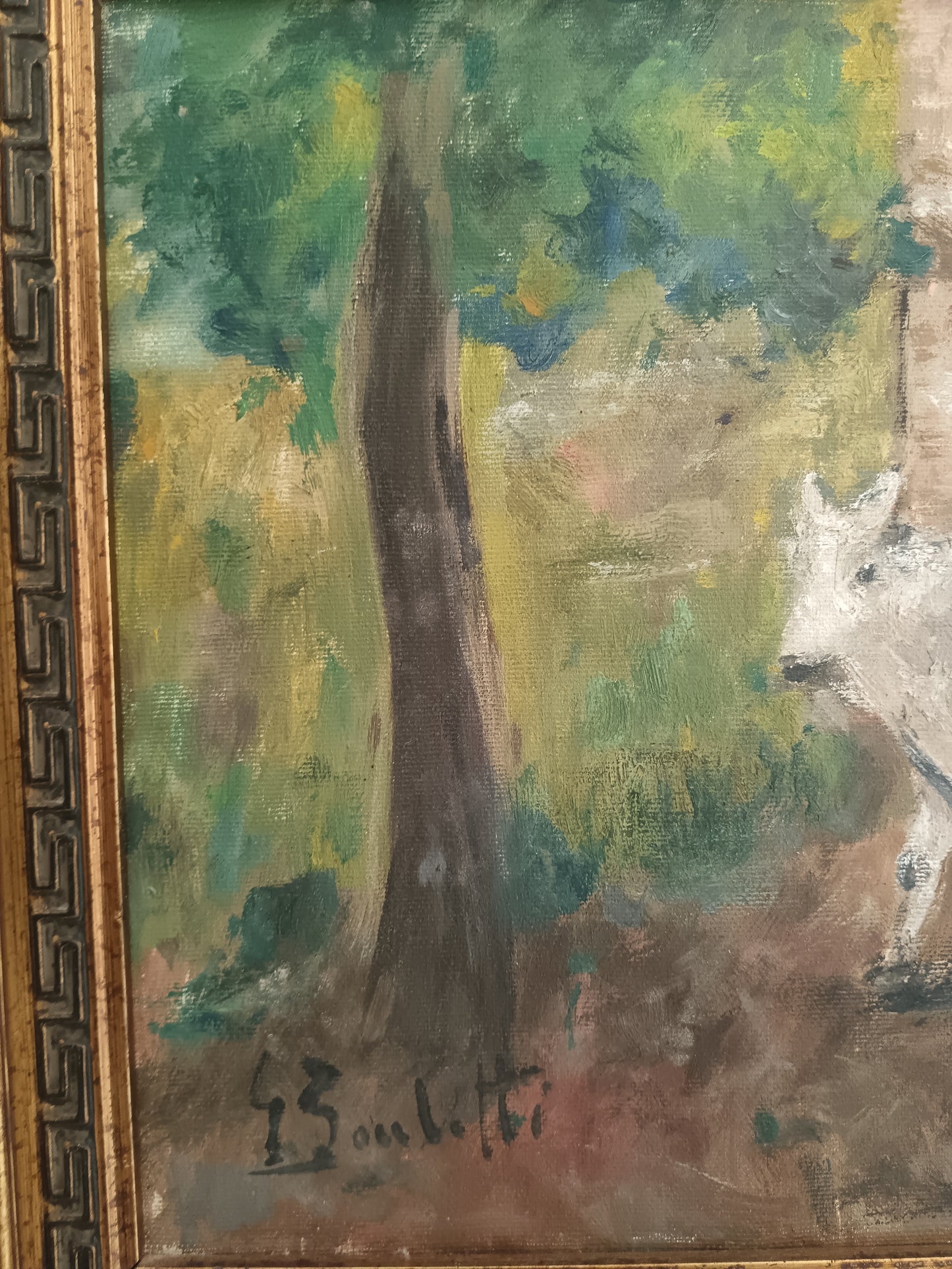 GAETANO BOCCHETTI 1888-1990 OLIO SU TELA 40x30 SCENA RURALE CONTADINA E BOVINO