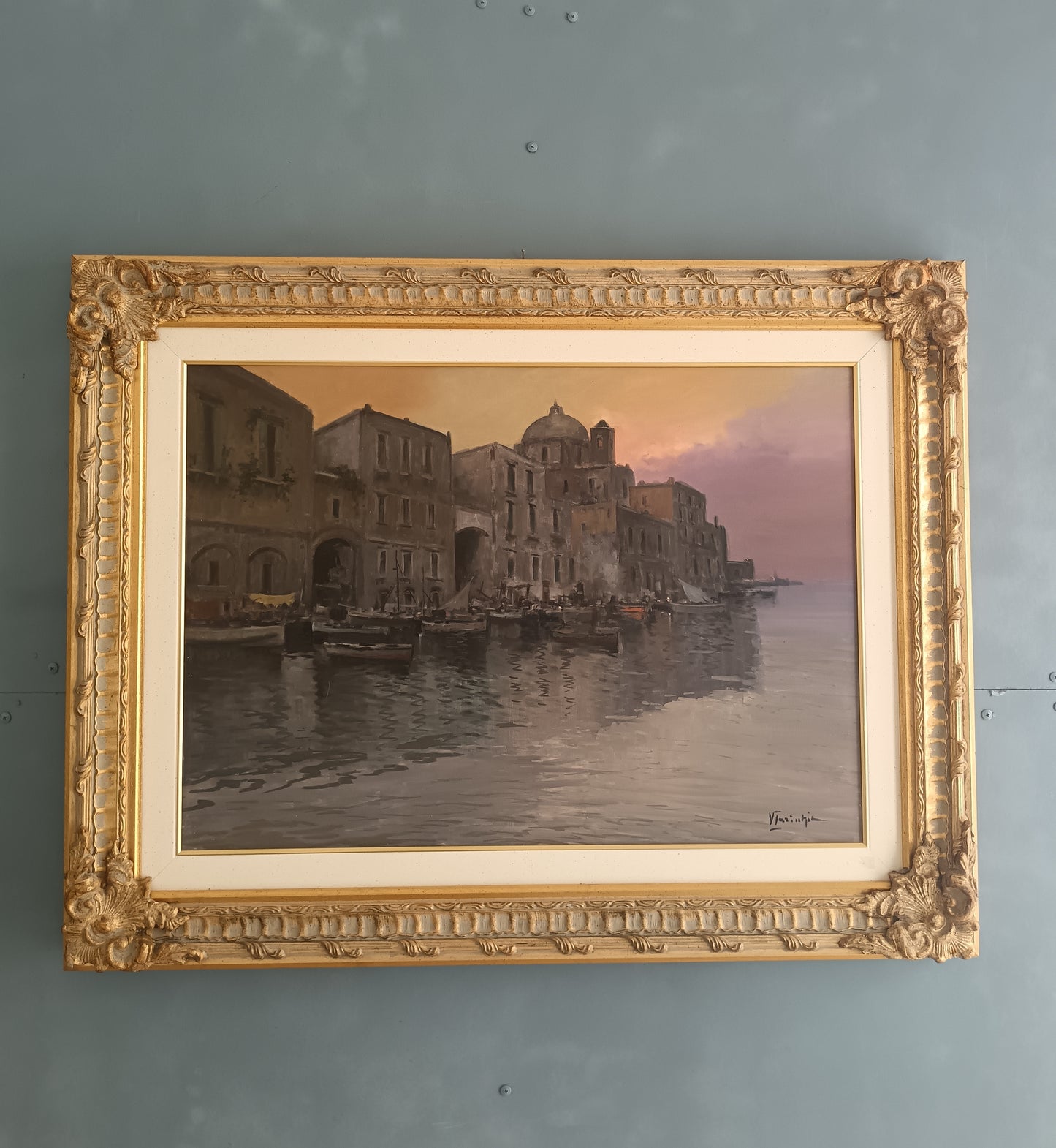 Vincenzo Laricchia 1940-2017 “Darsena di Pozzuoli” Olio su Tela 50x70 Firmato
